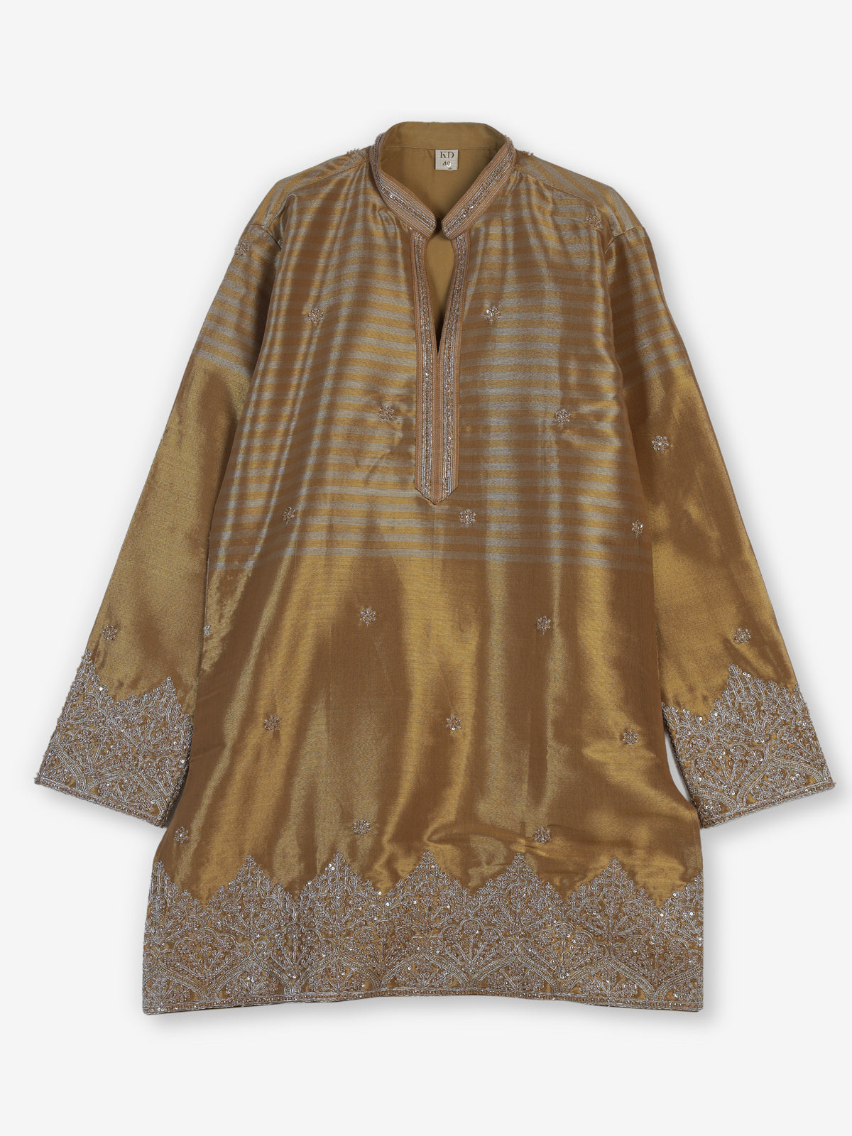 Gold silk blend kurta suit with zardosi cutdana and sequins for men