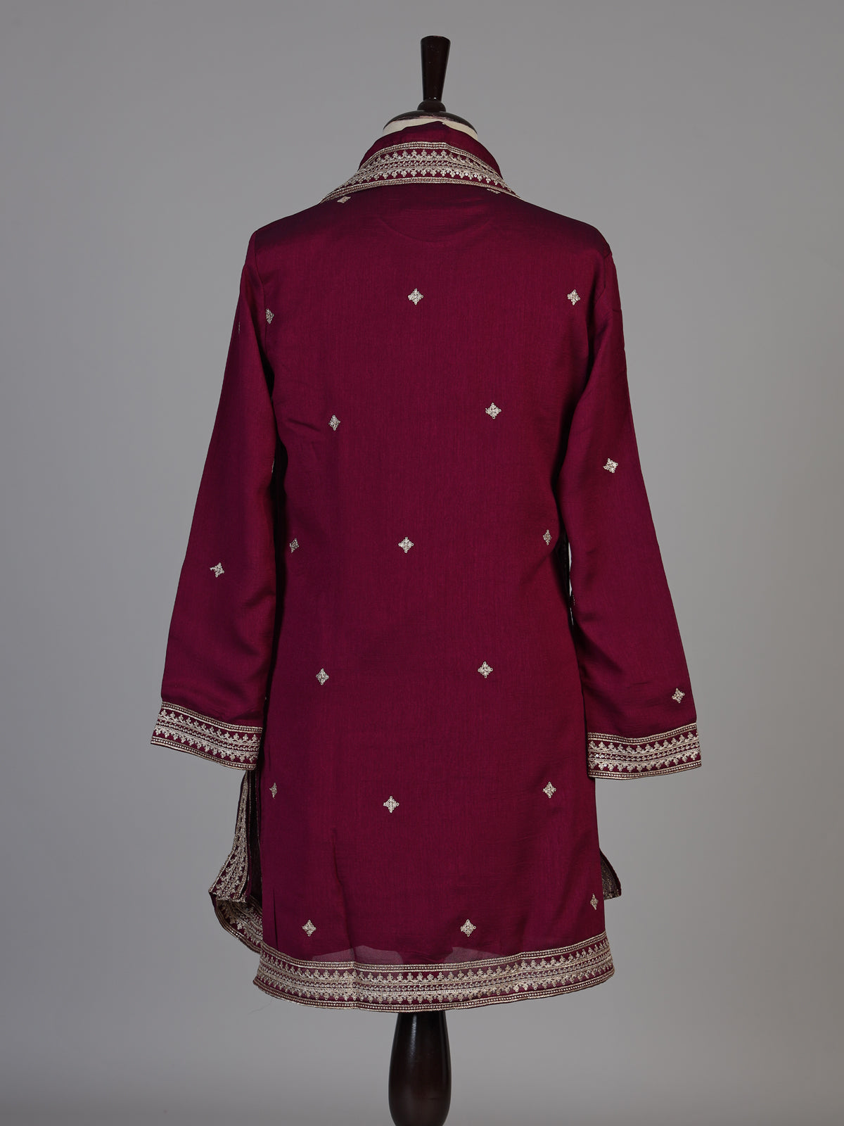 Wine silk blend kurta suit with resham sequins and dupatta for men