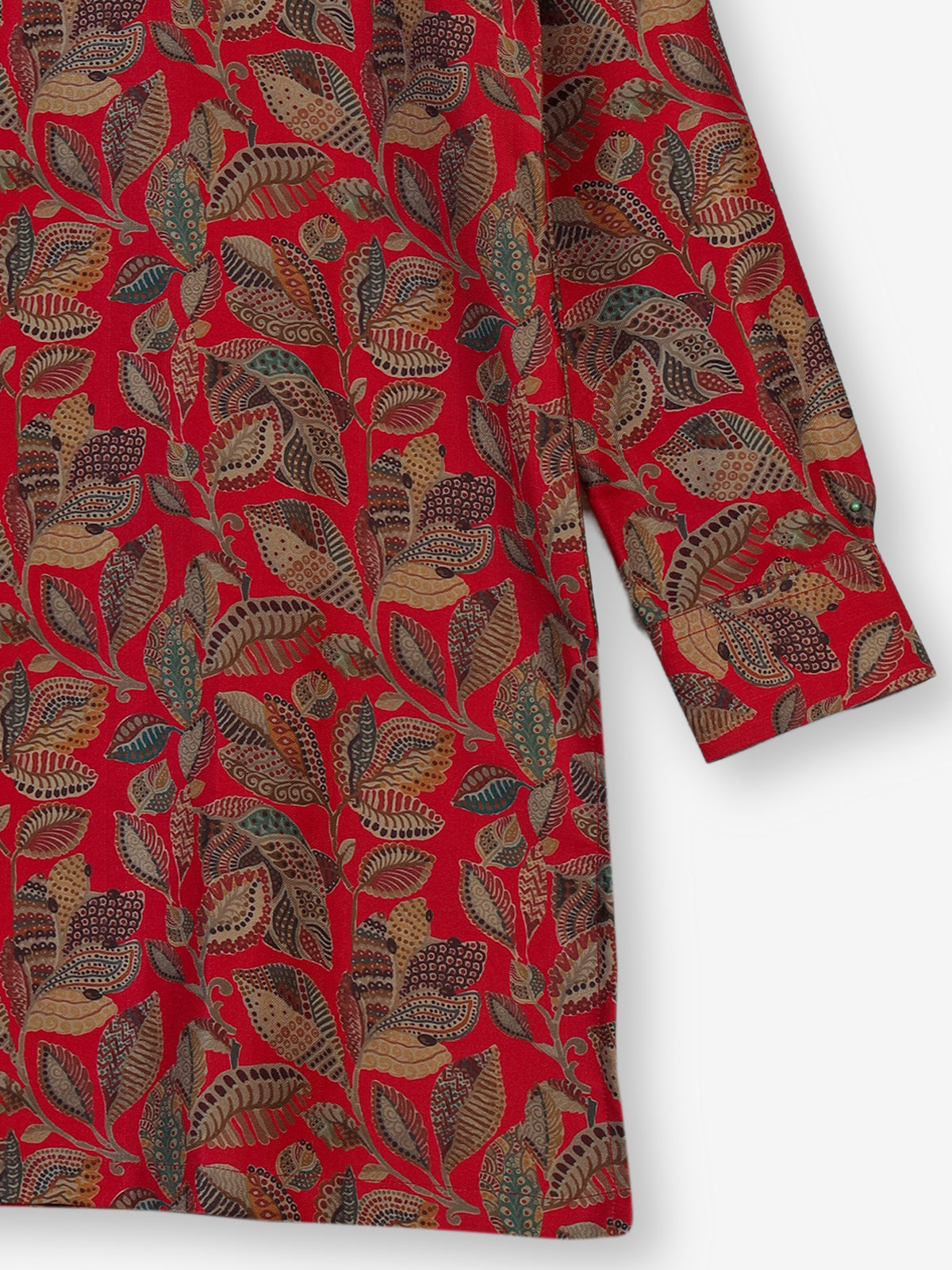 Red cotton silk printed kurta suit for festive celebrations for men