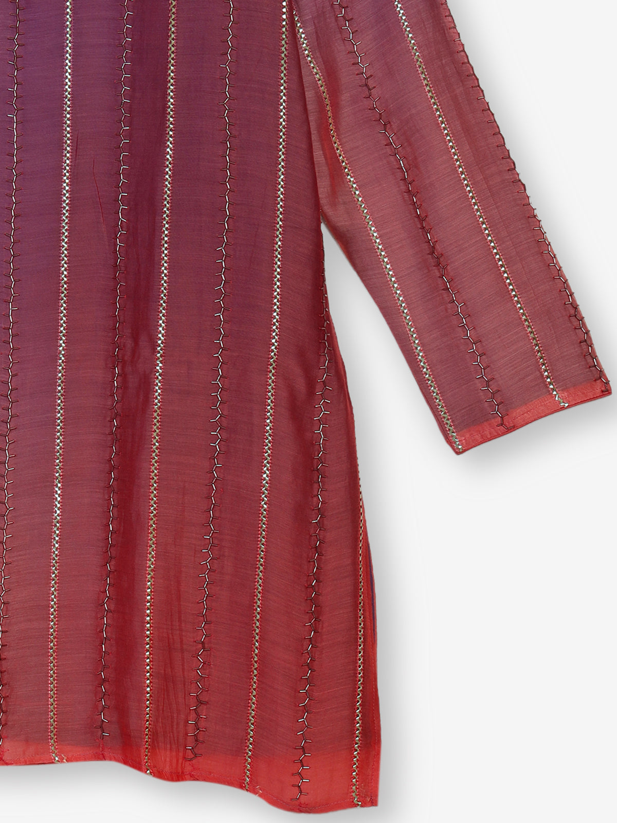Purple shaded silk kurta suit with cutdana and gota detailing for men