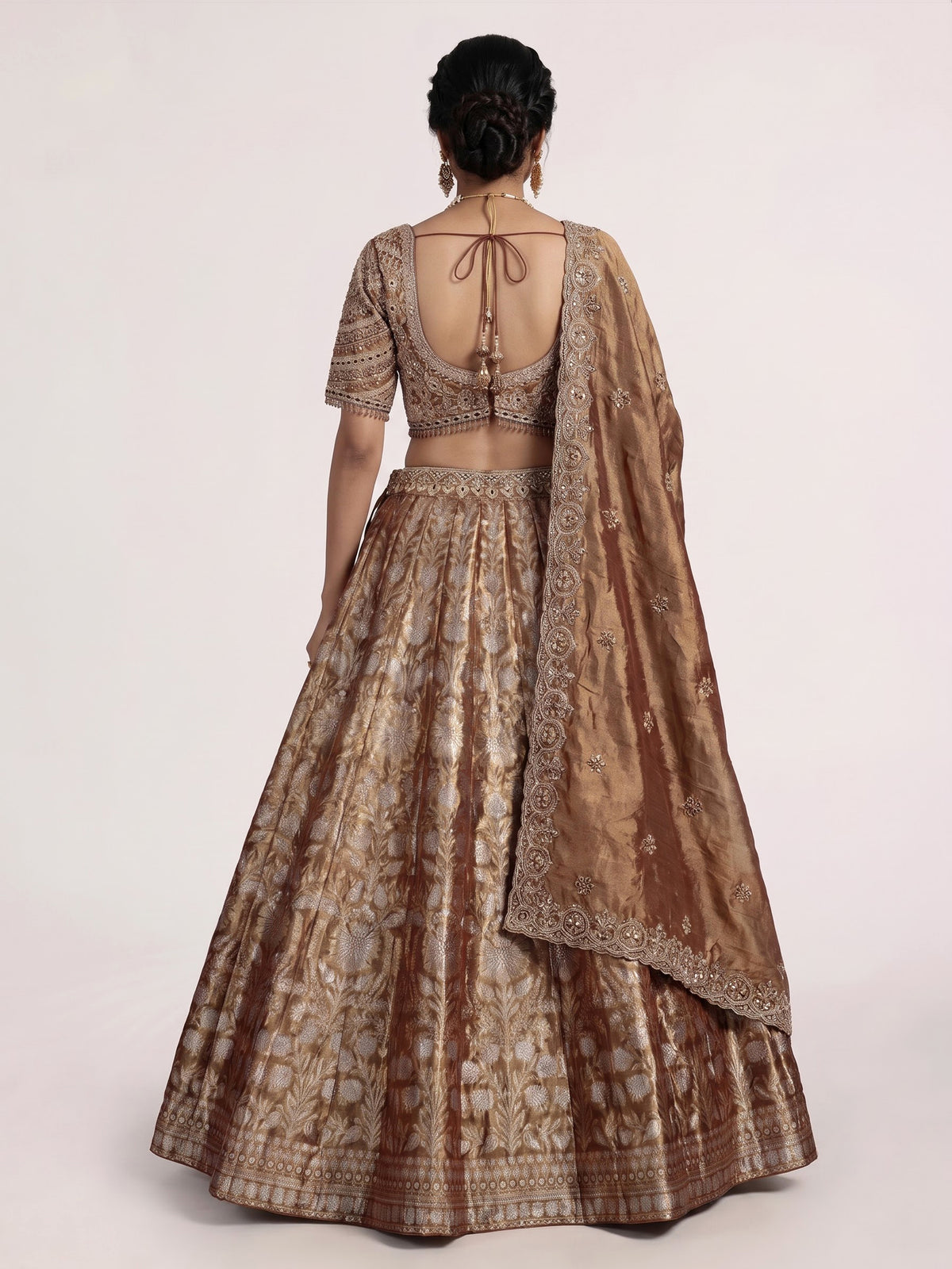 Rust brown banarasi jacquard lehenga choli with dupatta