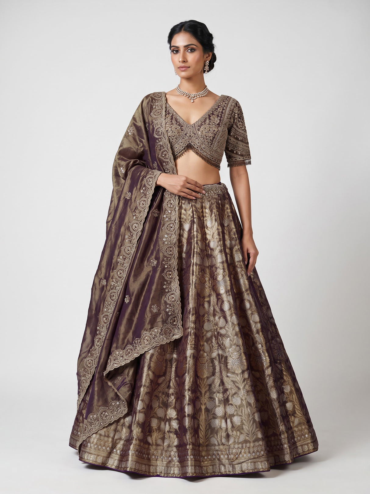 Purple banarasi jacquard lehenga choli with dupatta