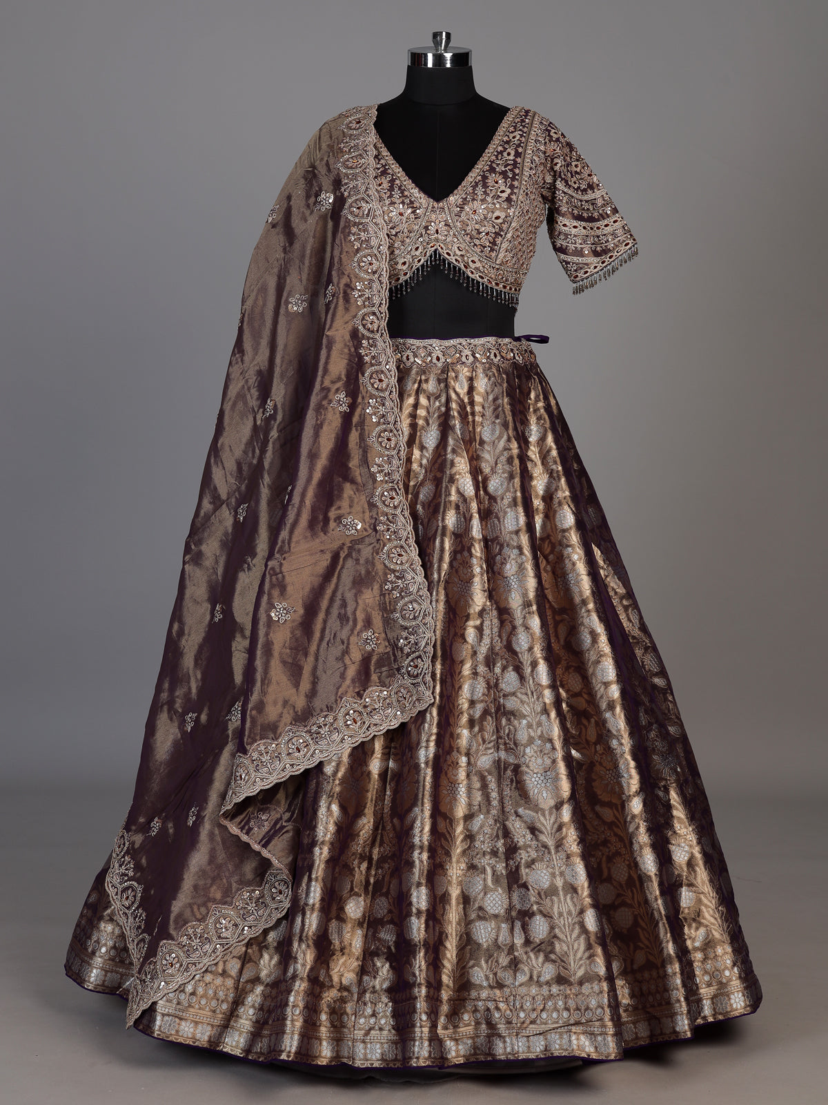 Purple banarasi jacquard lehenga choli with dupatta