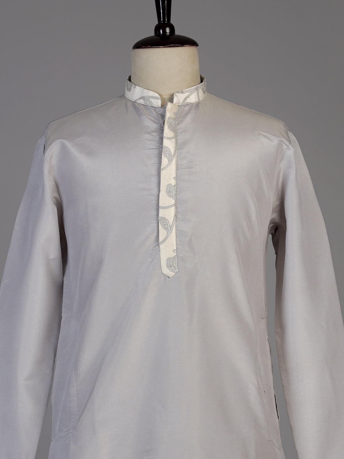 Grey silk waistcoat set for men with subtle sequin threadwork