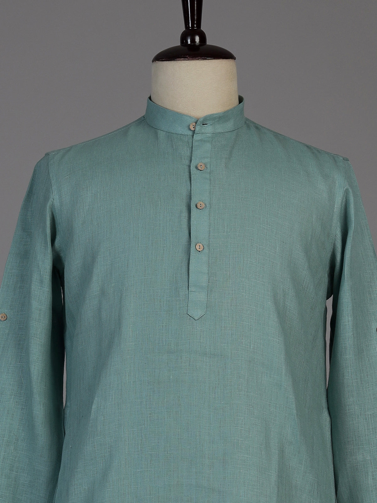 Aqua blue linen waistcoat set for men with festive embellishments