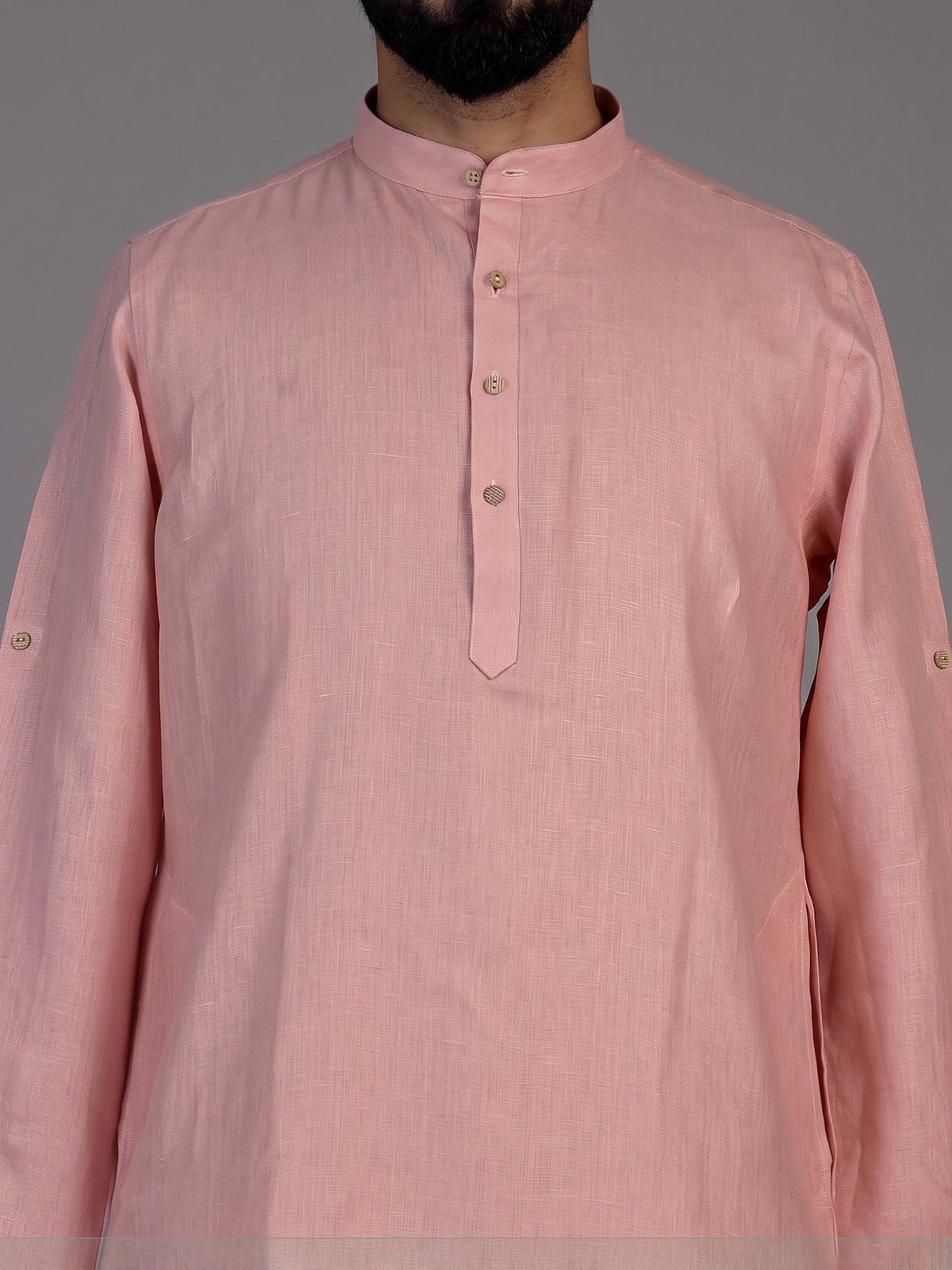 Pink linen waistcoat set for men with intricate zardosi embellishments