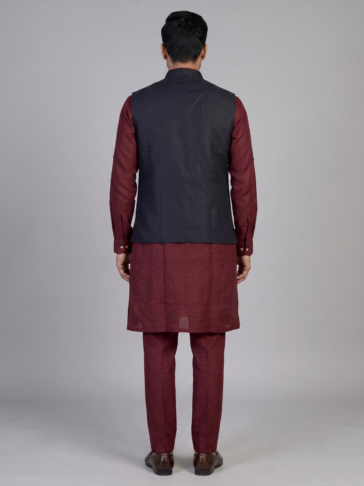 Maroon cotton waistcoat set for men with luxurious embellishments