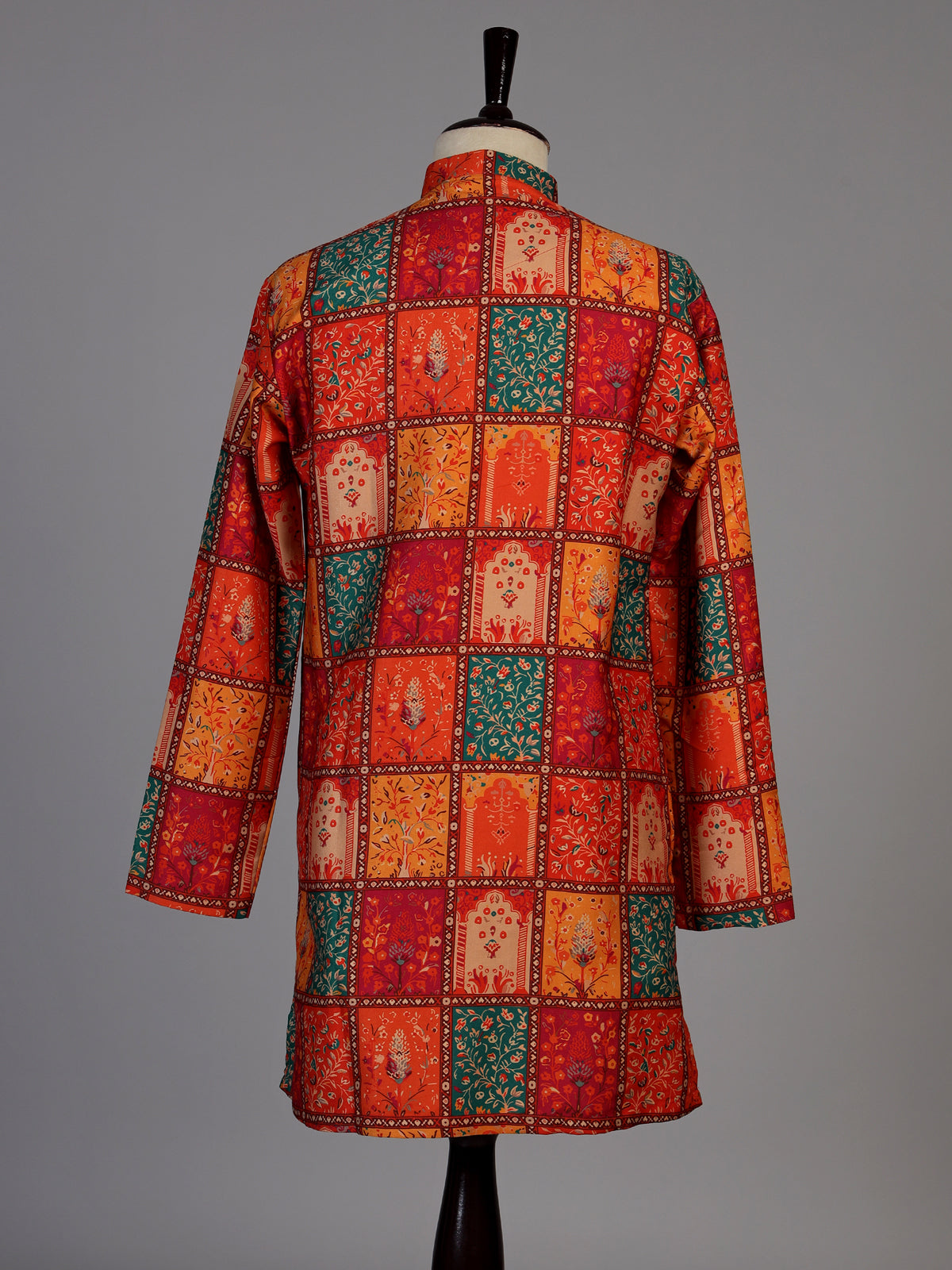 Red silk printed kurta suit for men festive occasionsc