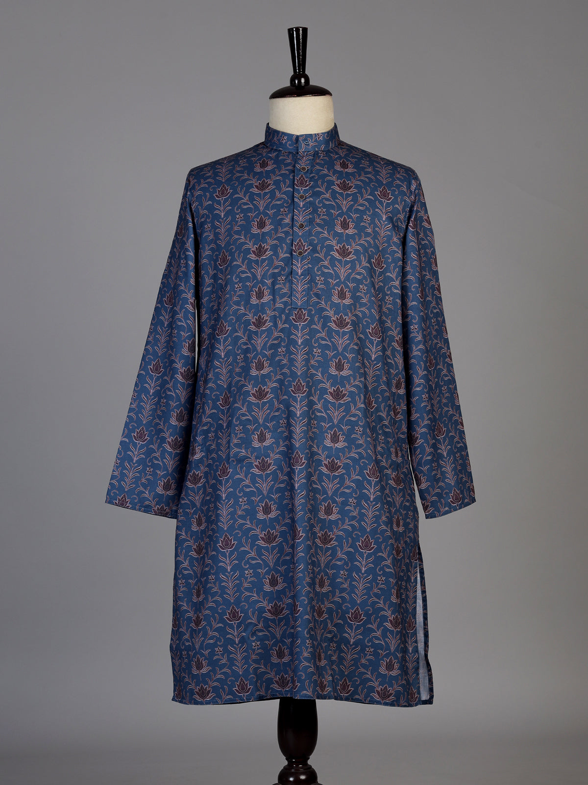 Navy silk printed kurta suit for men festive occasions