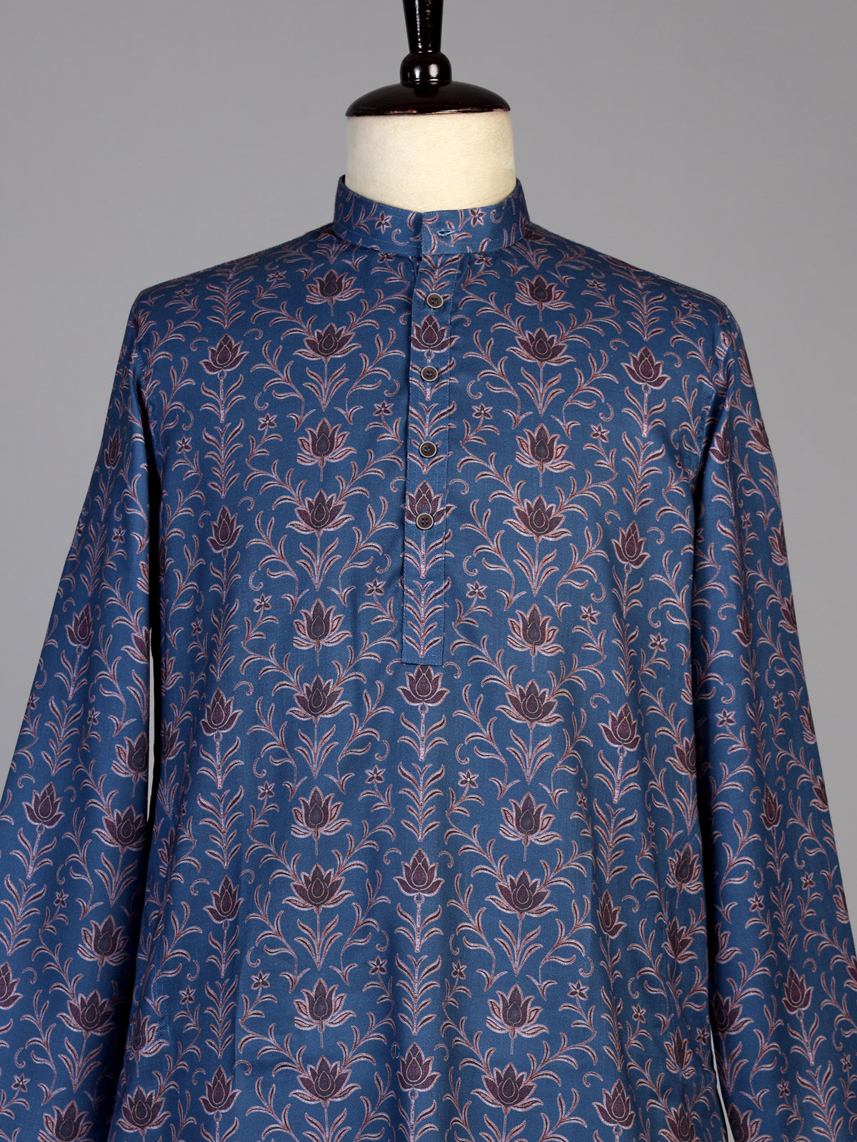 Navy silk printed kurta suit for men festive occasions