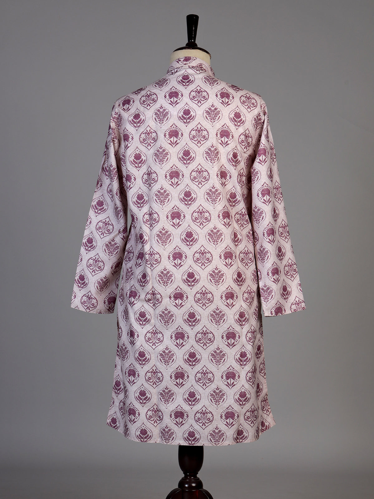 Pink off white silk printed kurta suit for men