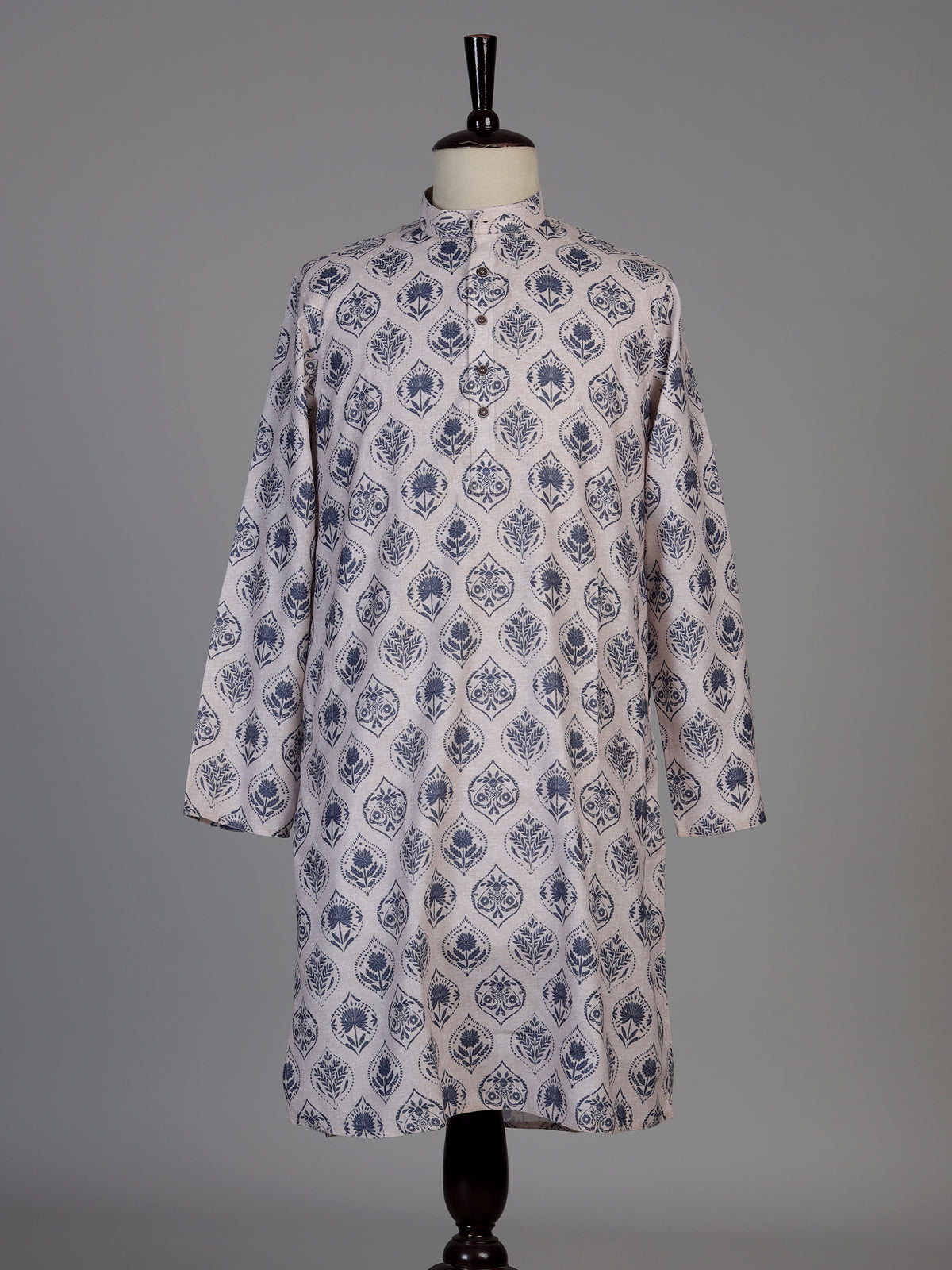 Off white cotton silk printed kurta suit for men
