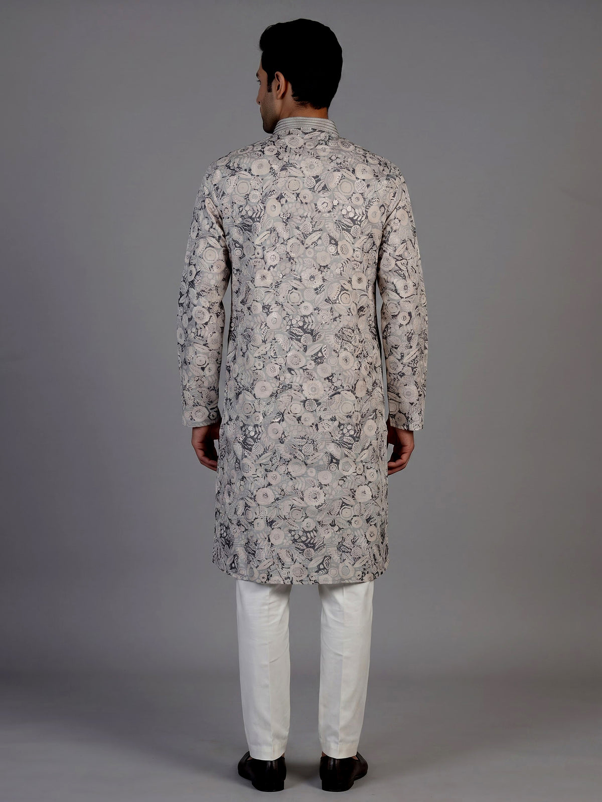 Beige cotton floral kurta suit for men graceful celebrations