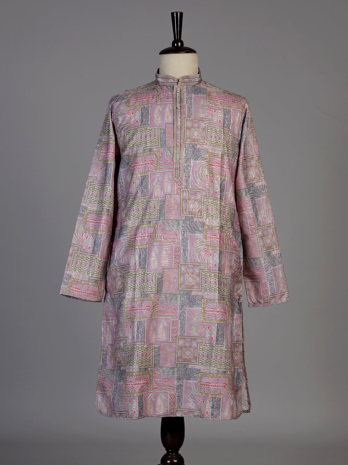 Pink silk printed kurta suit for men festive elegance