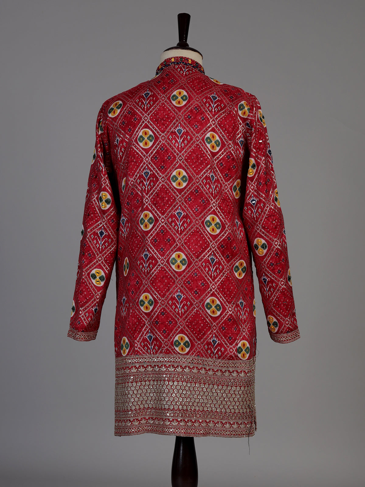 Deep rani pink silk bandhani kurta suit for men