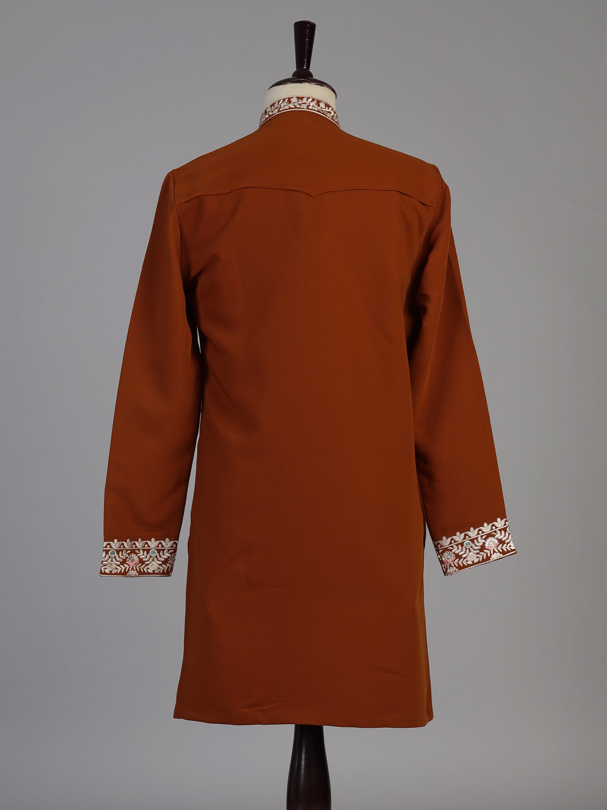 Rust orange viscose georgette kurta suit for men