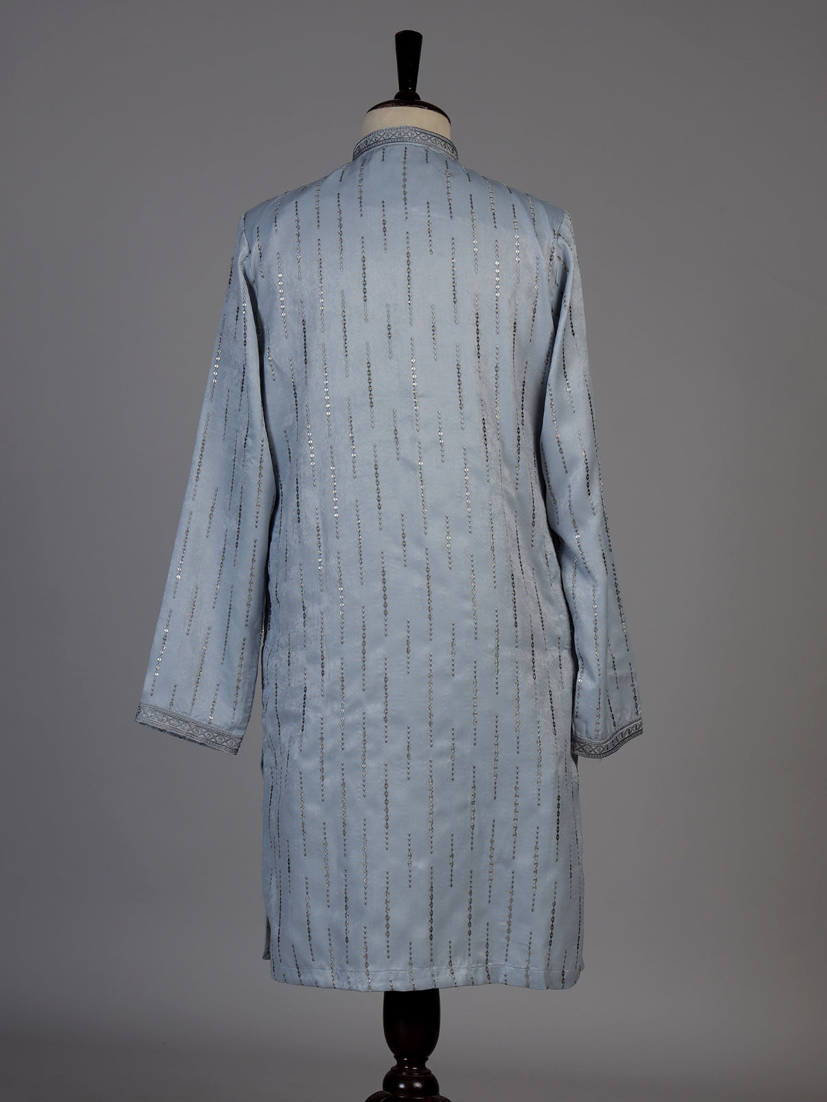 Sky blue silk embroidered sequin kurta suit for men