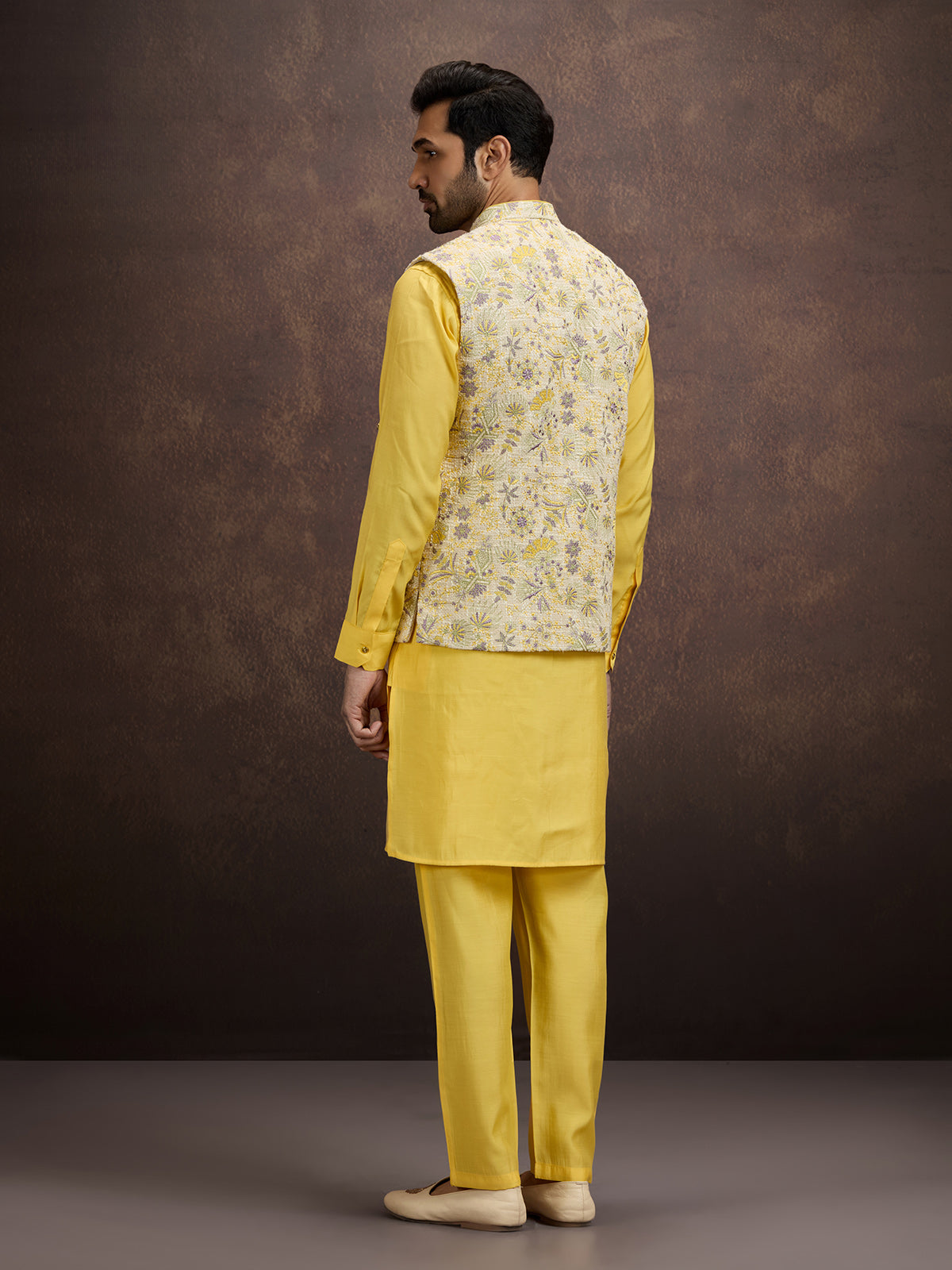 Yellow cotton linen waistcoat set