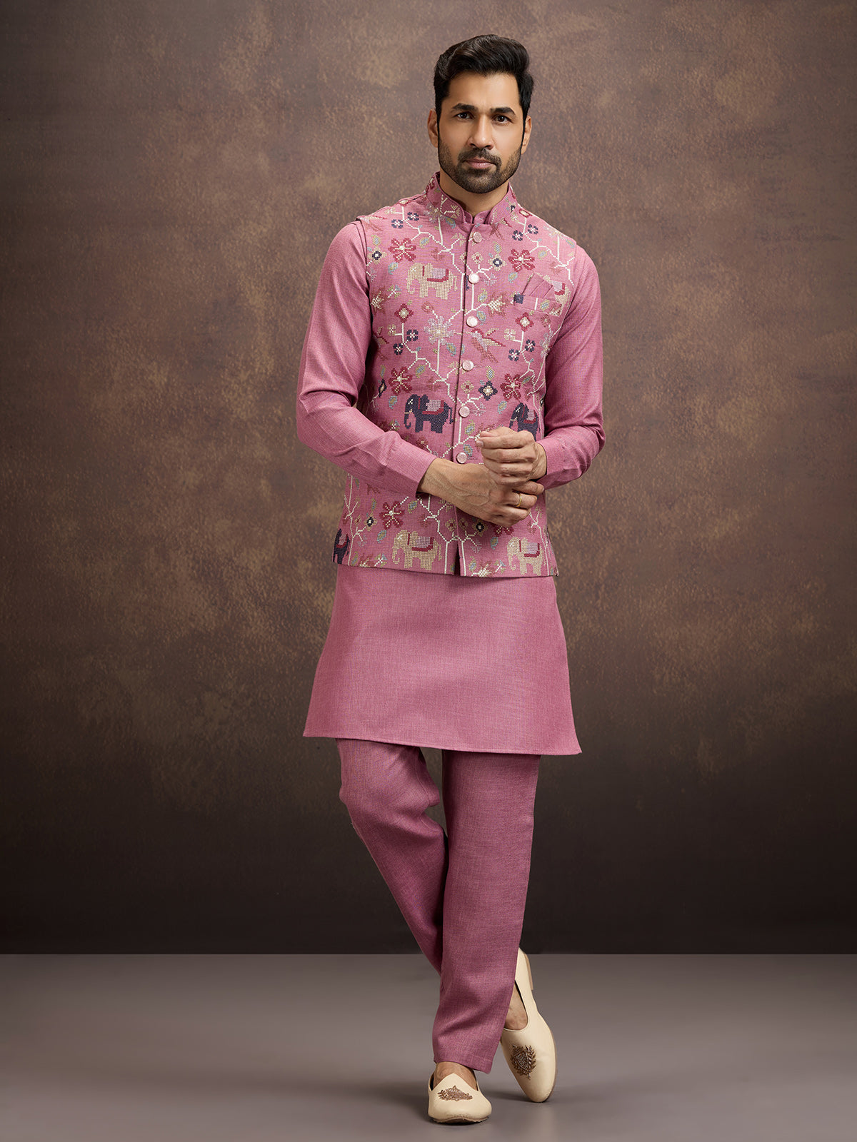 Onion pink cotton linen waistcoat set