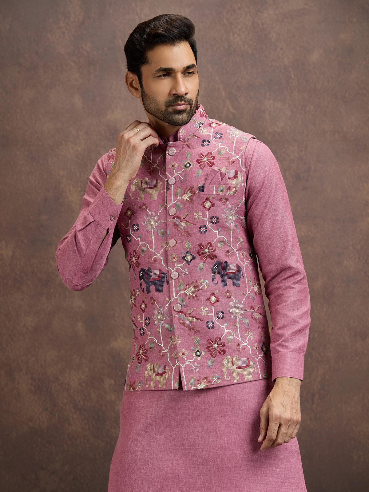 Onion pink cotton linen waistcoat set