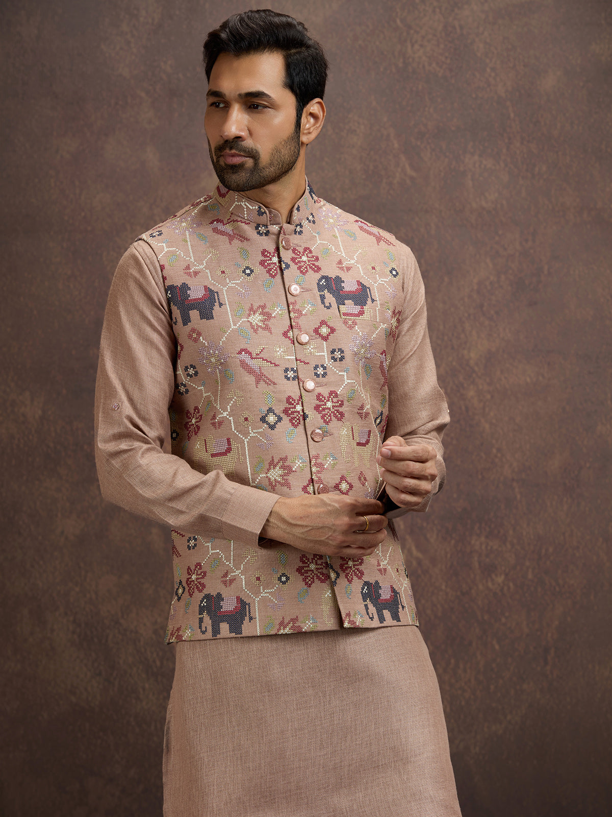 Rose wood pink cotton linen waistcoat set