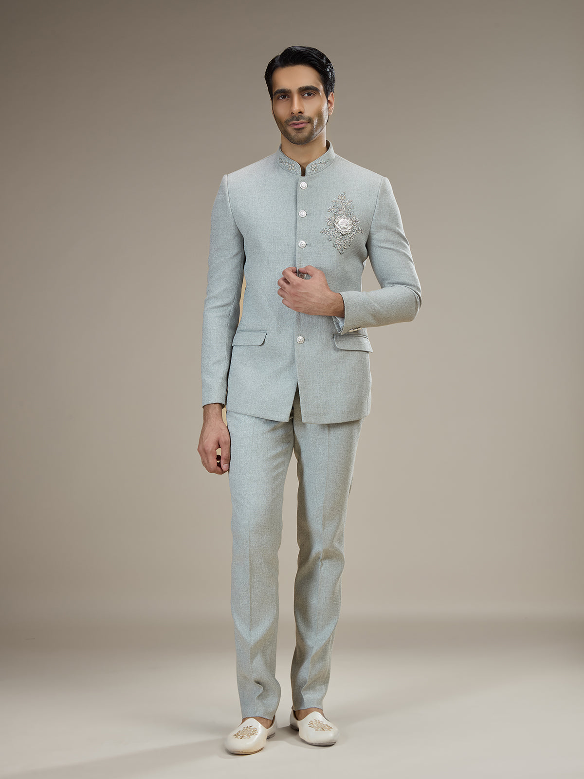 Grey mens royal crest jodhpuri suit