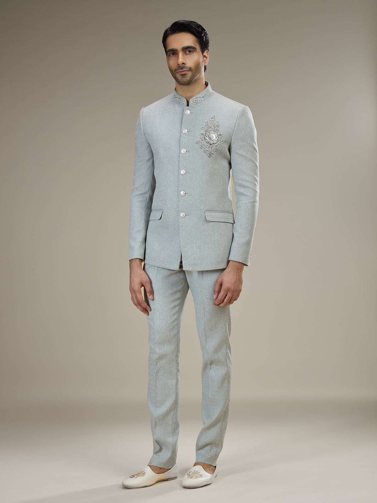 Grey mens royal crest jodhpuri suit