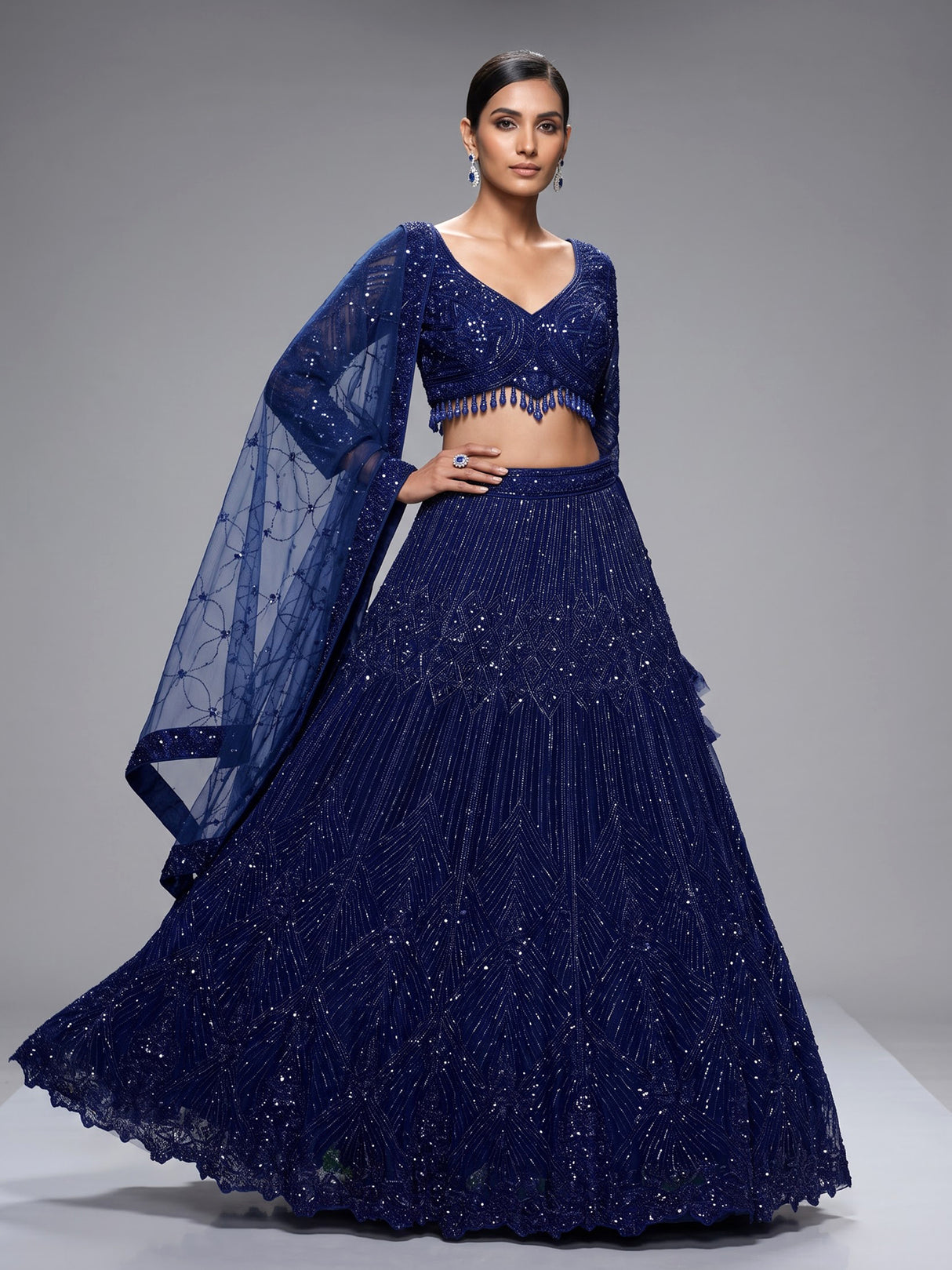Navy blue diamond jaal designer lehenga choli for women