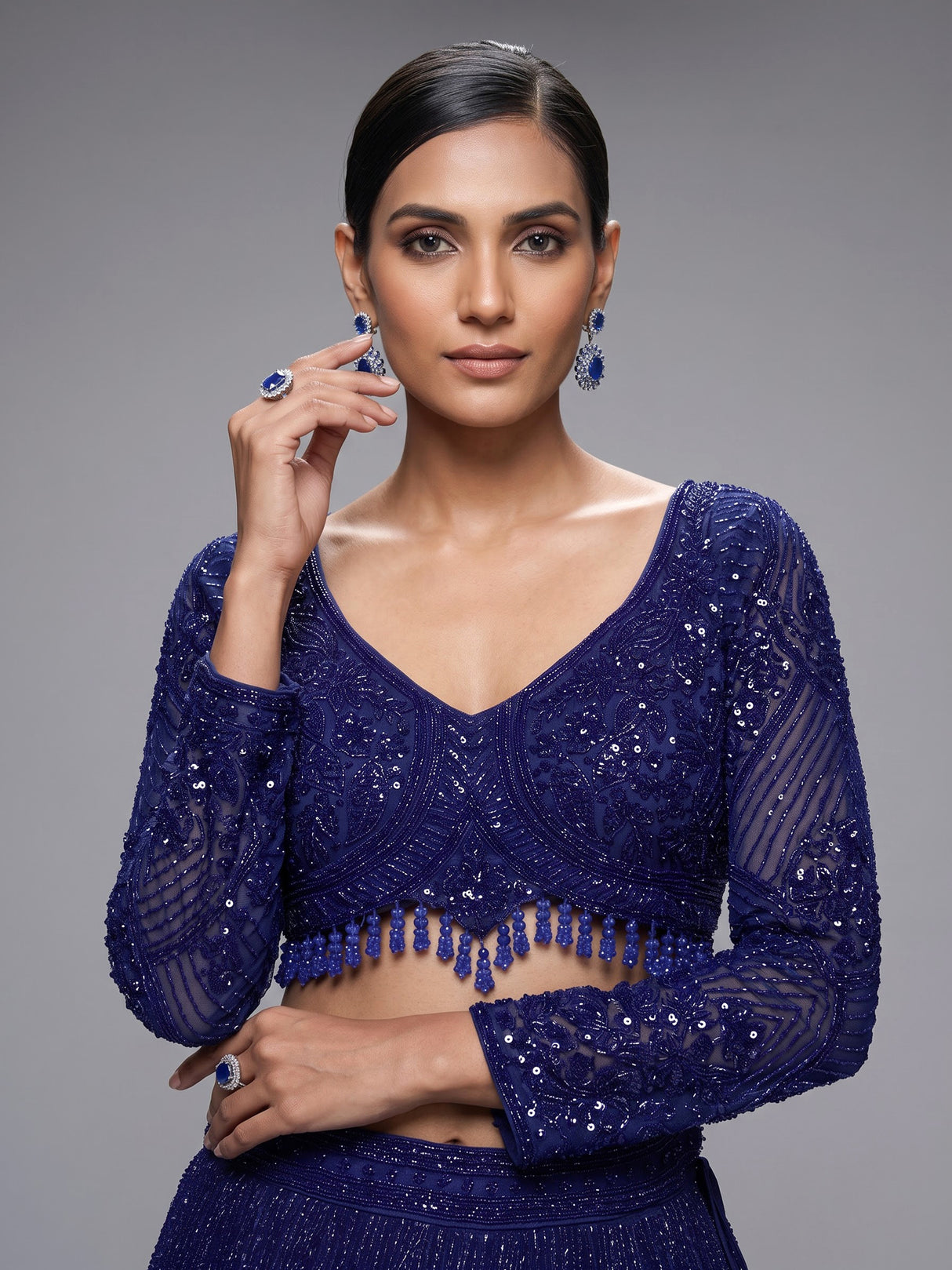 Navy blue diamond jaal designer lehenga choli for women