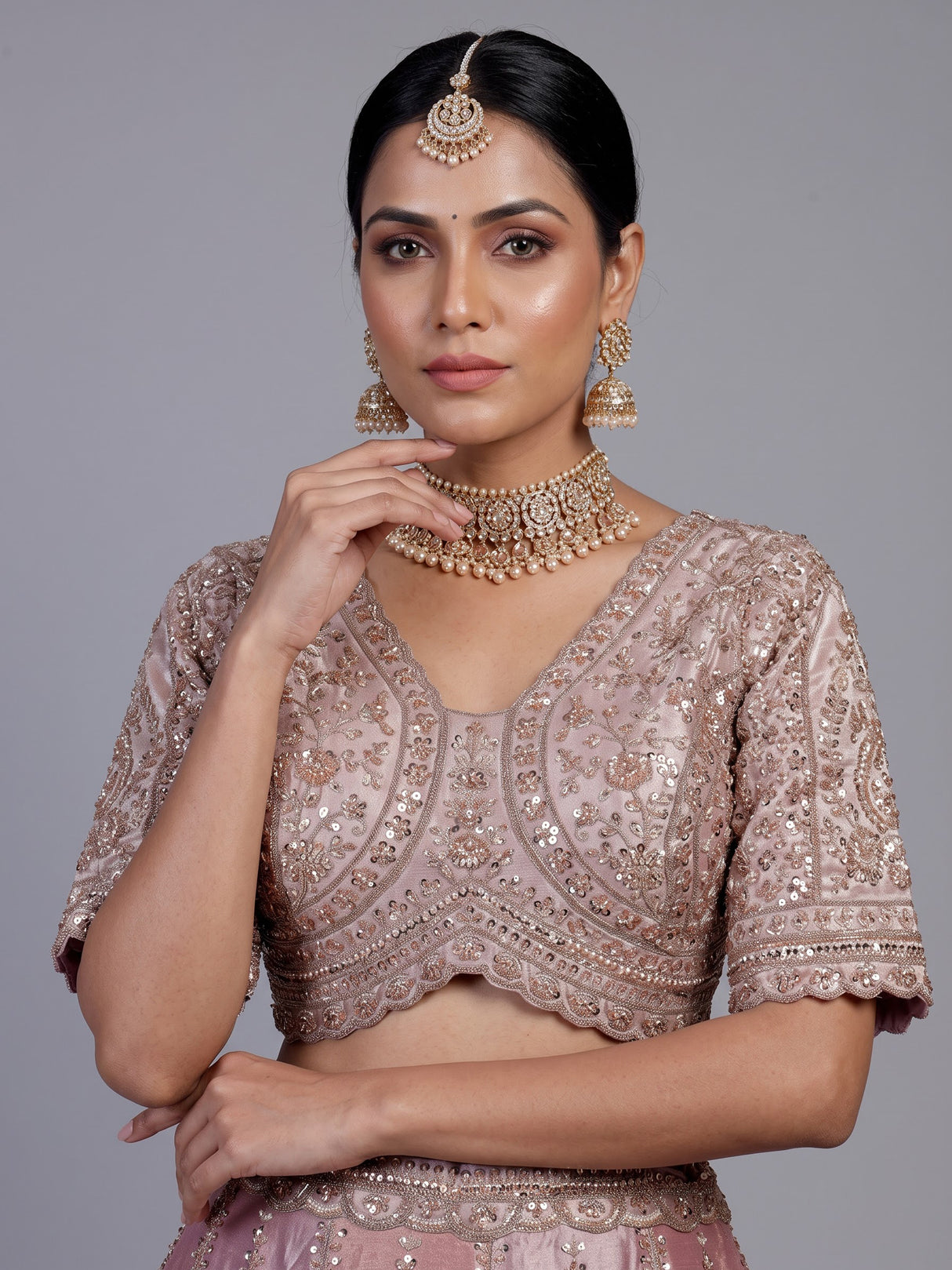 Onion pink floral raw silk lehenga choli for women