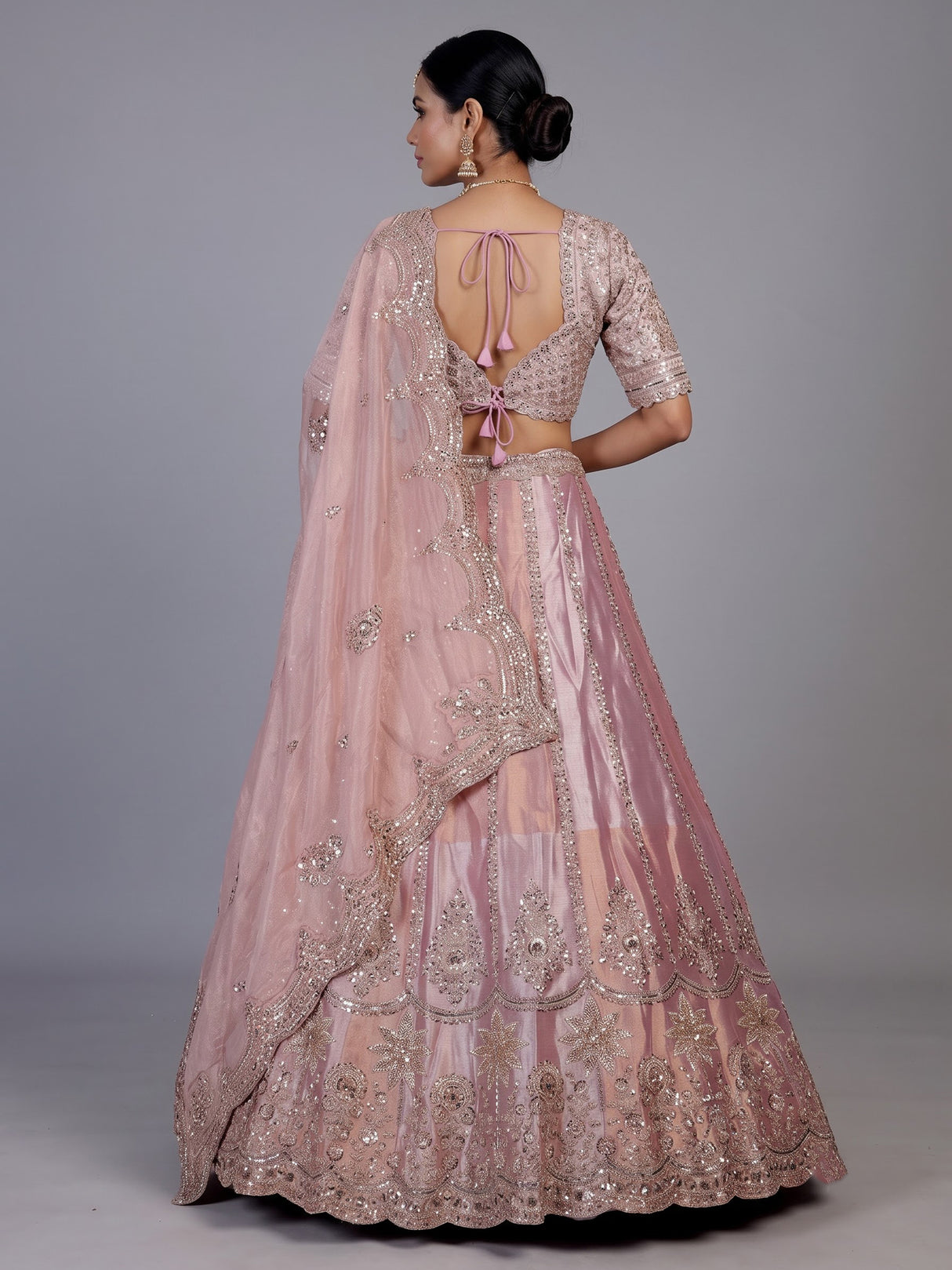 Onion pink floral raw silk lehenga choli for women