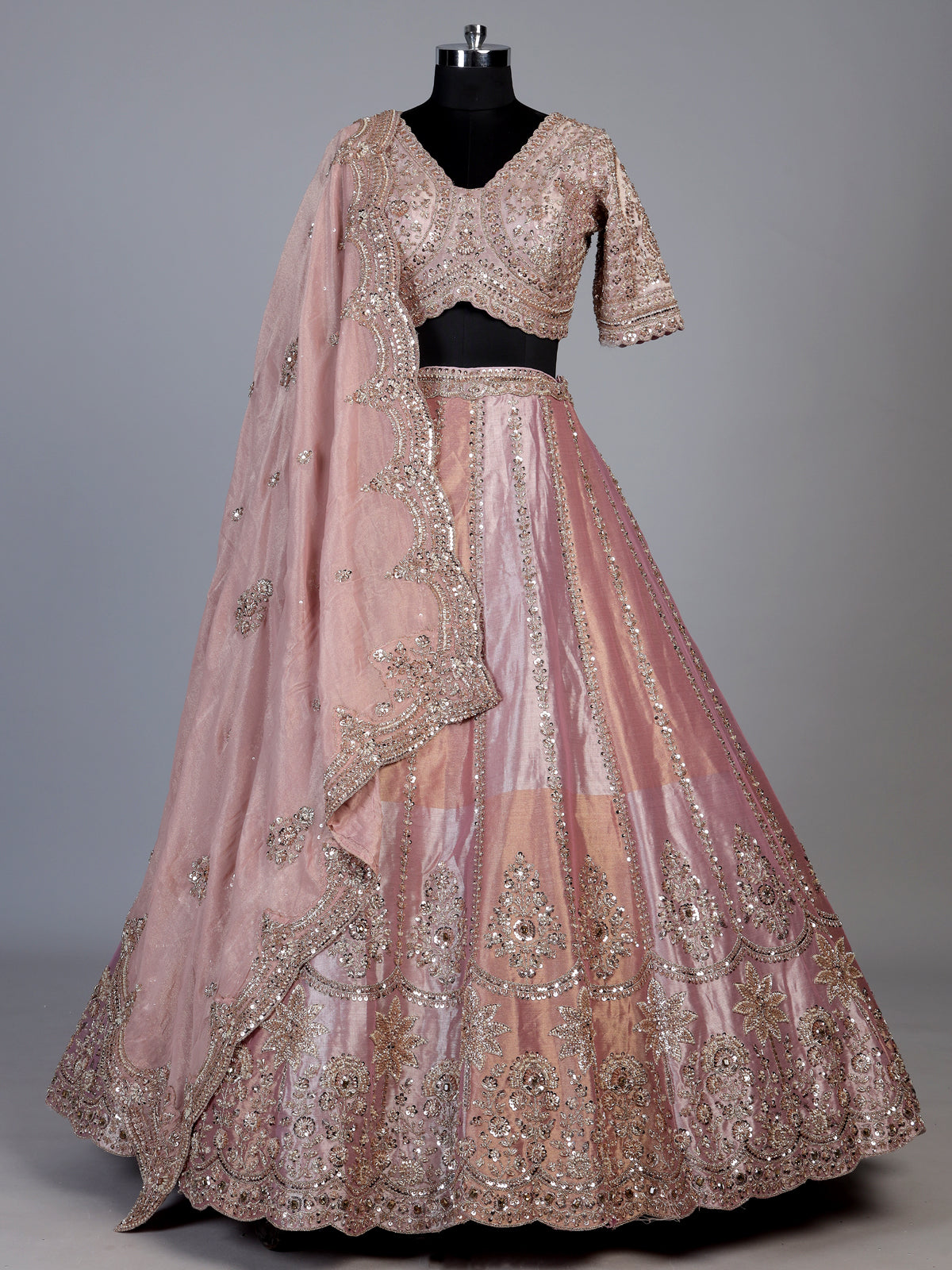 Onion pink floral raw silk lehenga choli for women