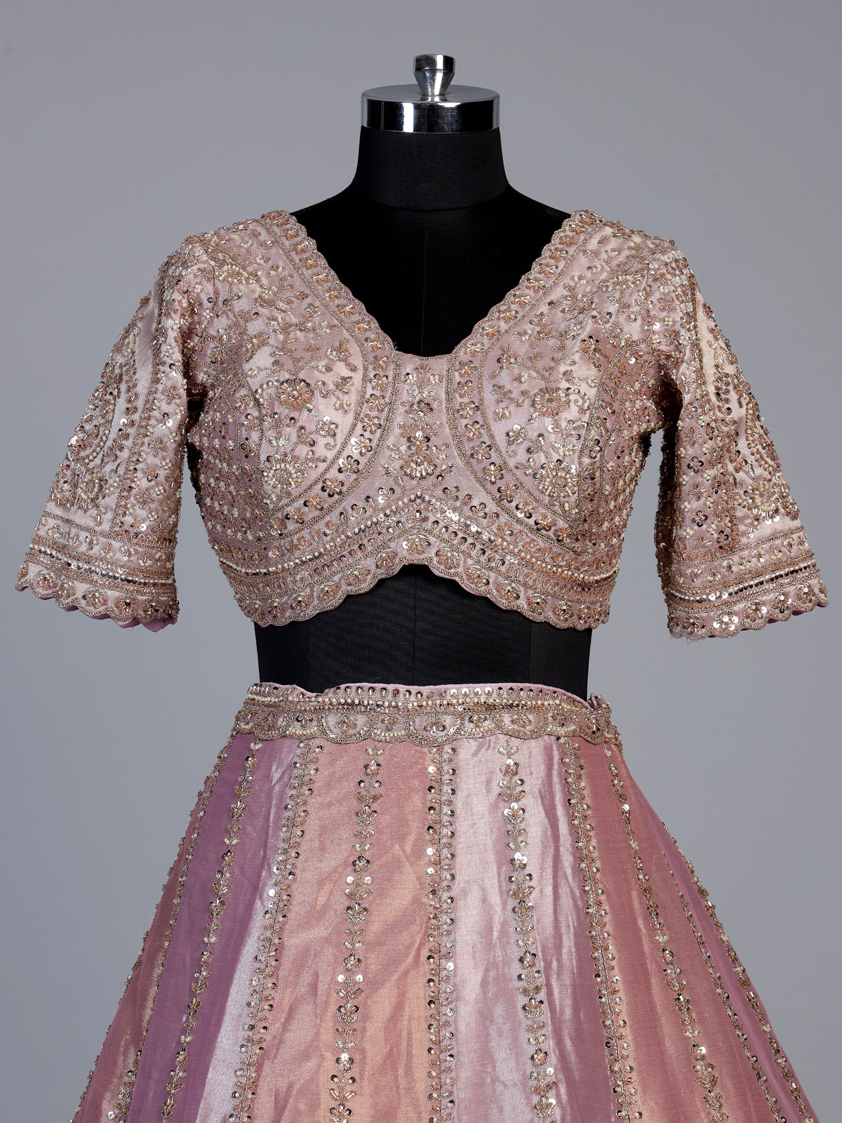 Onion pink floral raw silk lehenga choli for women