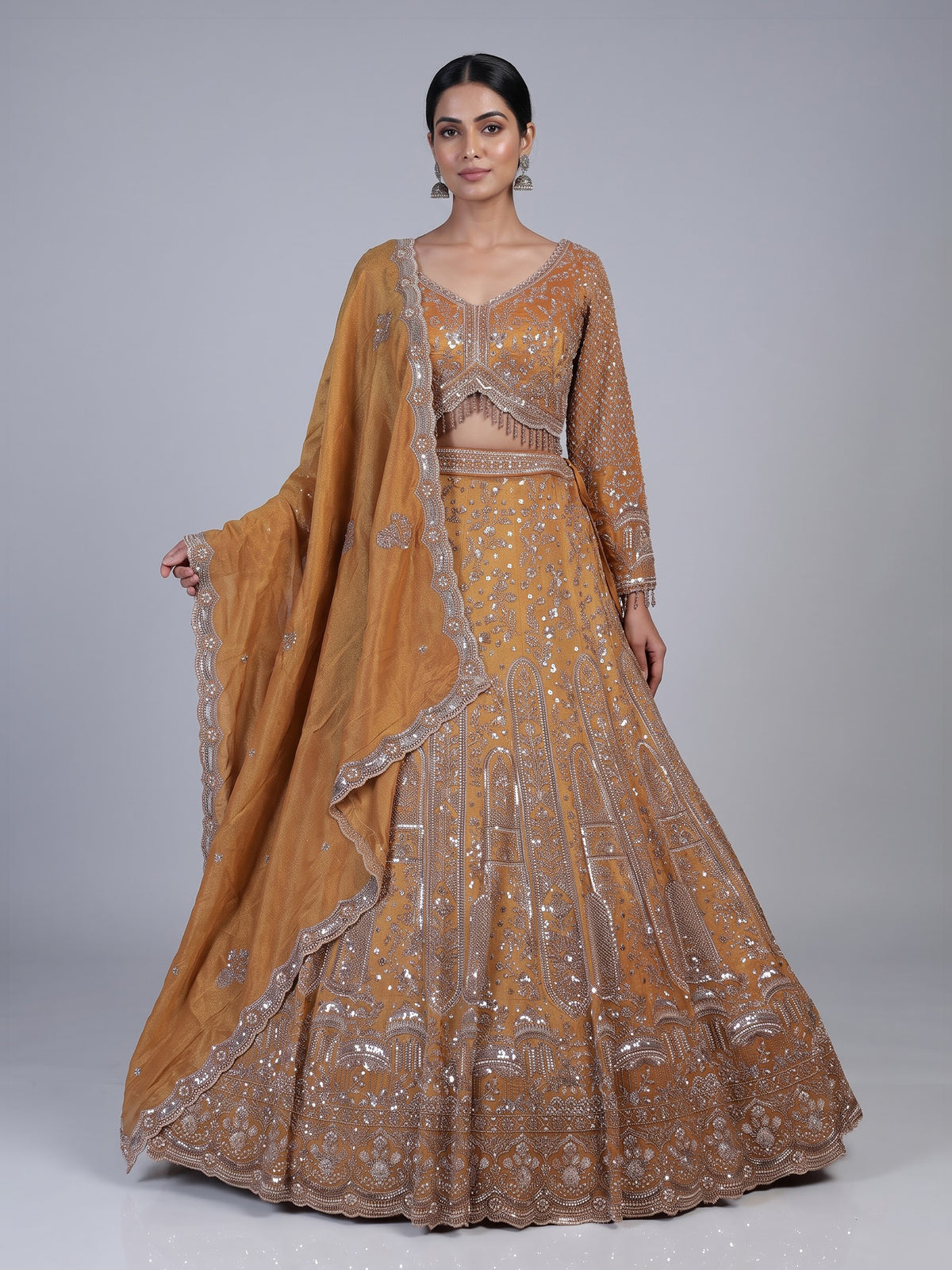 Mustard yellow palace motif lehenga choli for women