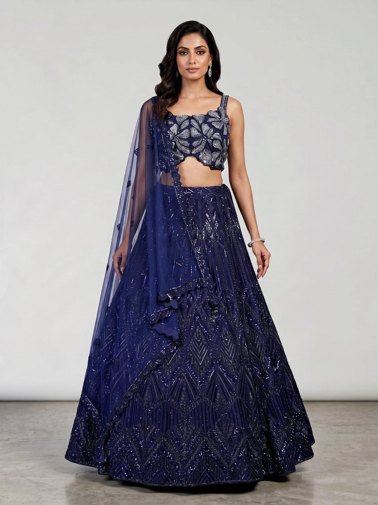Navy blue geometric sequin designer lehenga choli for women