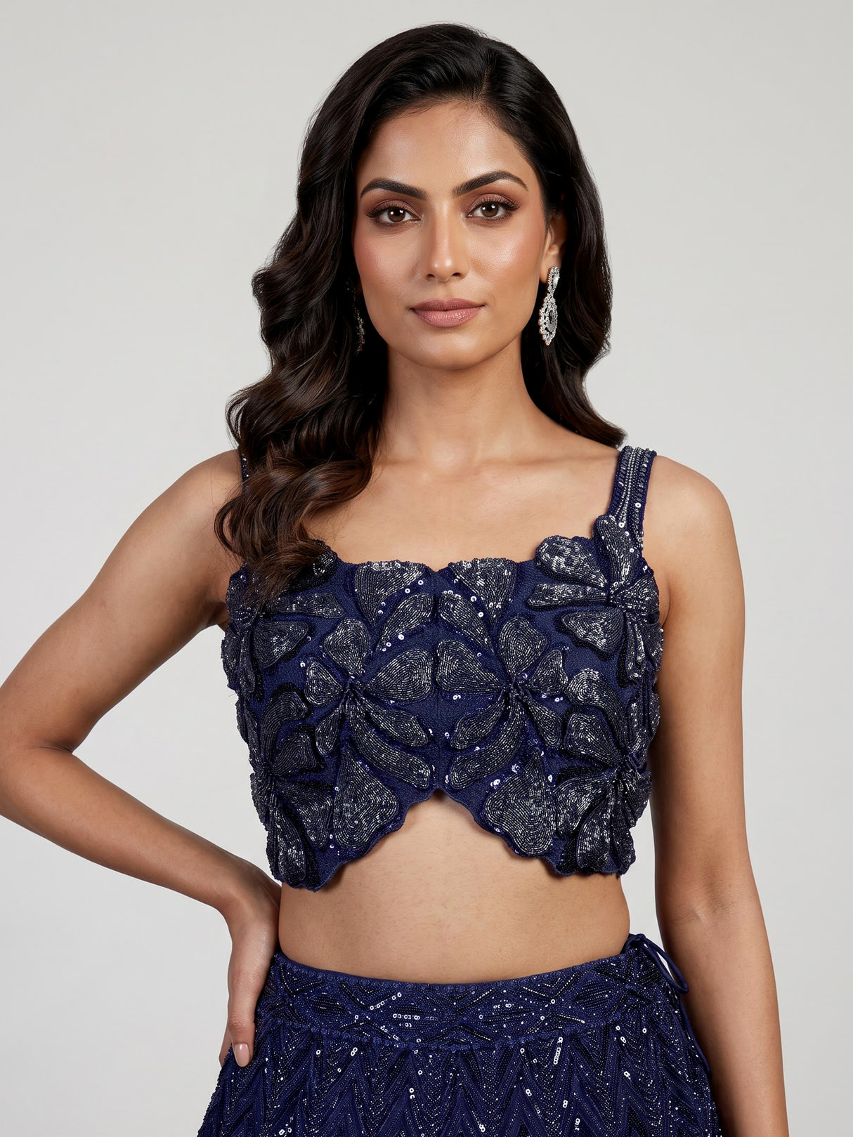 Navy blue geometric sequin designer lehenga choli for women
