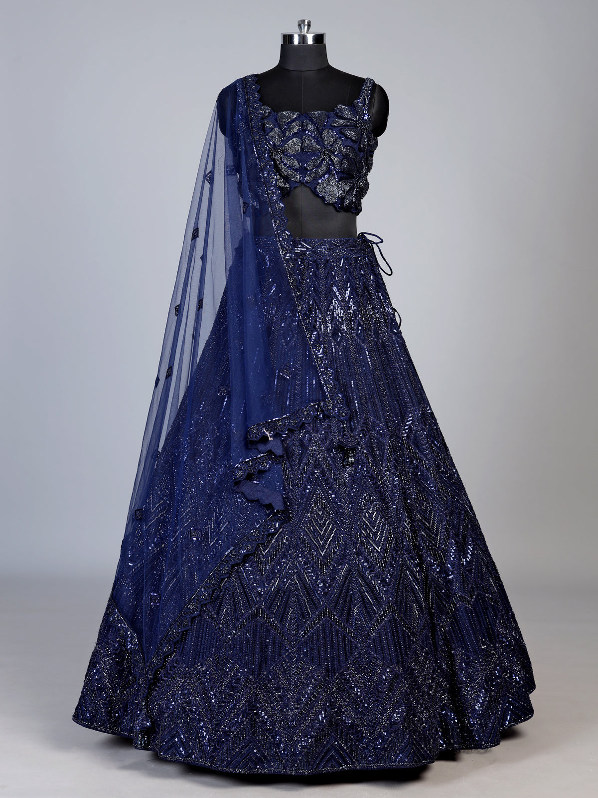 Navy blue geometric sequin designer lehenga choli for women