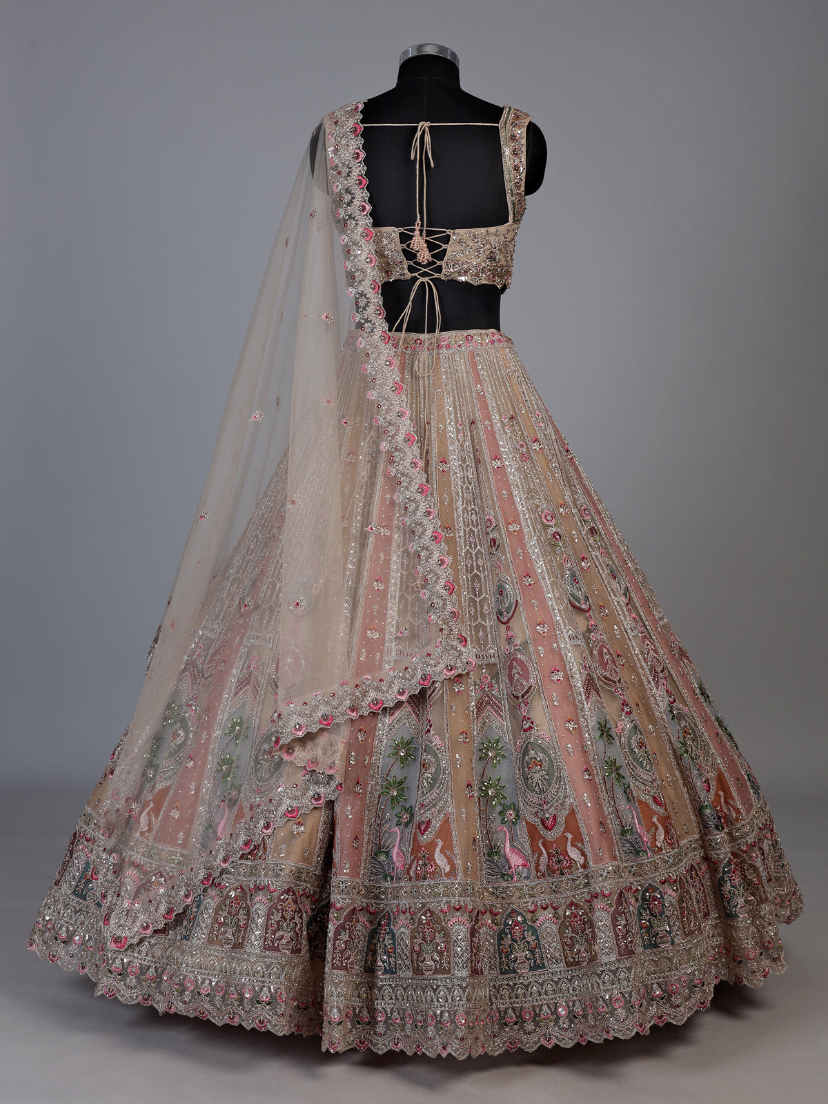 Beige zardozi kalidar lehenga choli for women