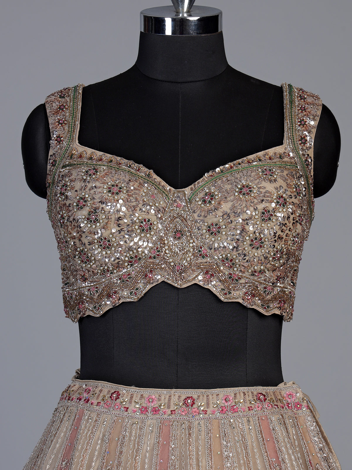 Beige zardozi kalidar lehenga choli for women