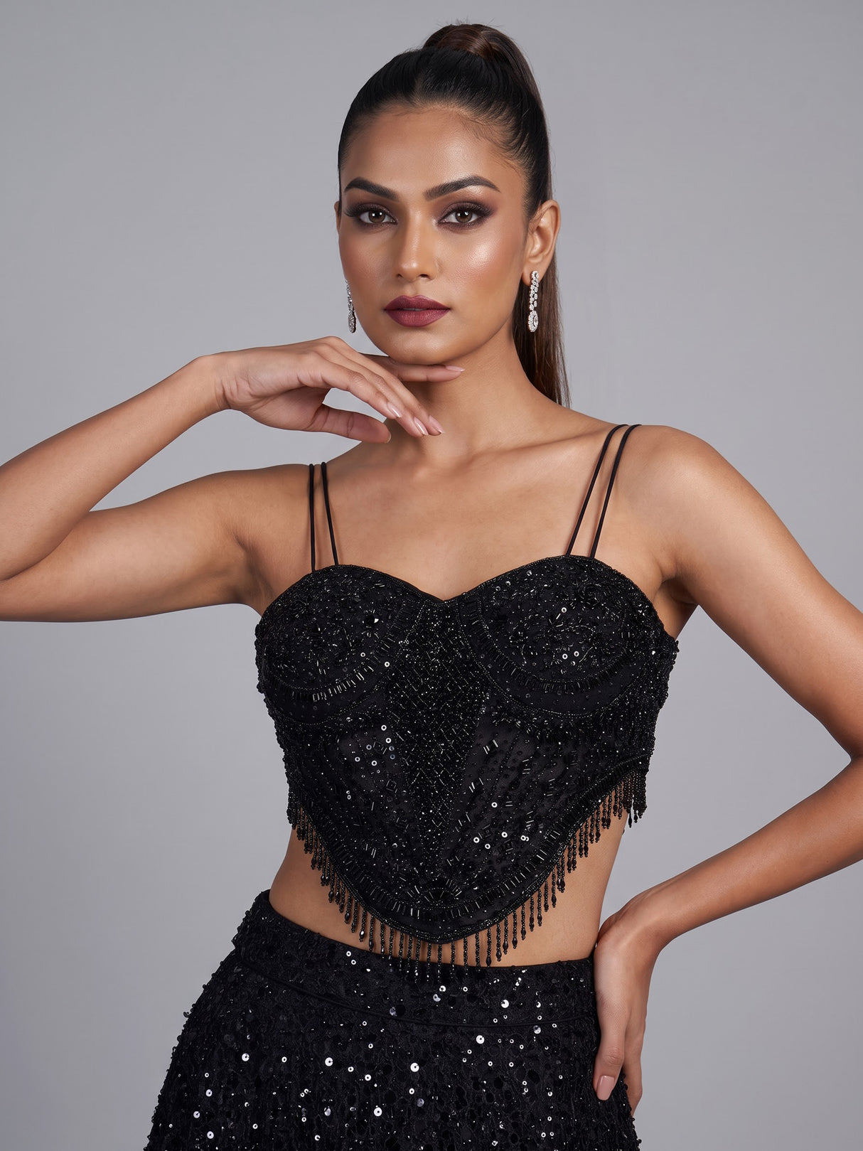 Black sequin cape designer lehenga choli for women