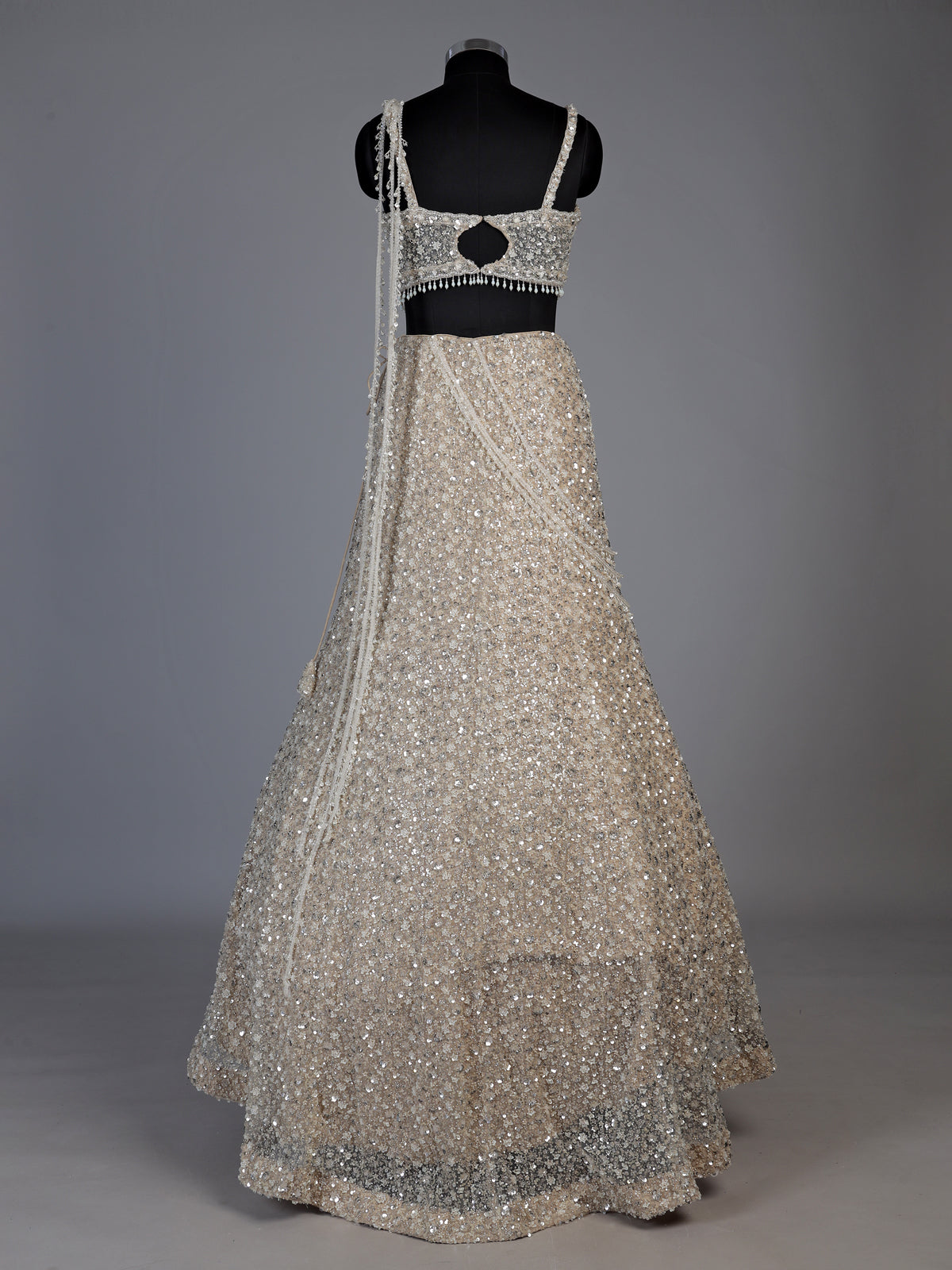 Beige pearl drape designer lehenga choli for women