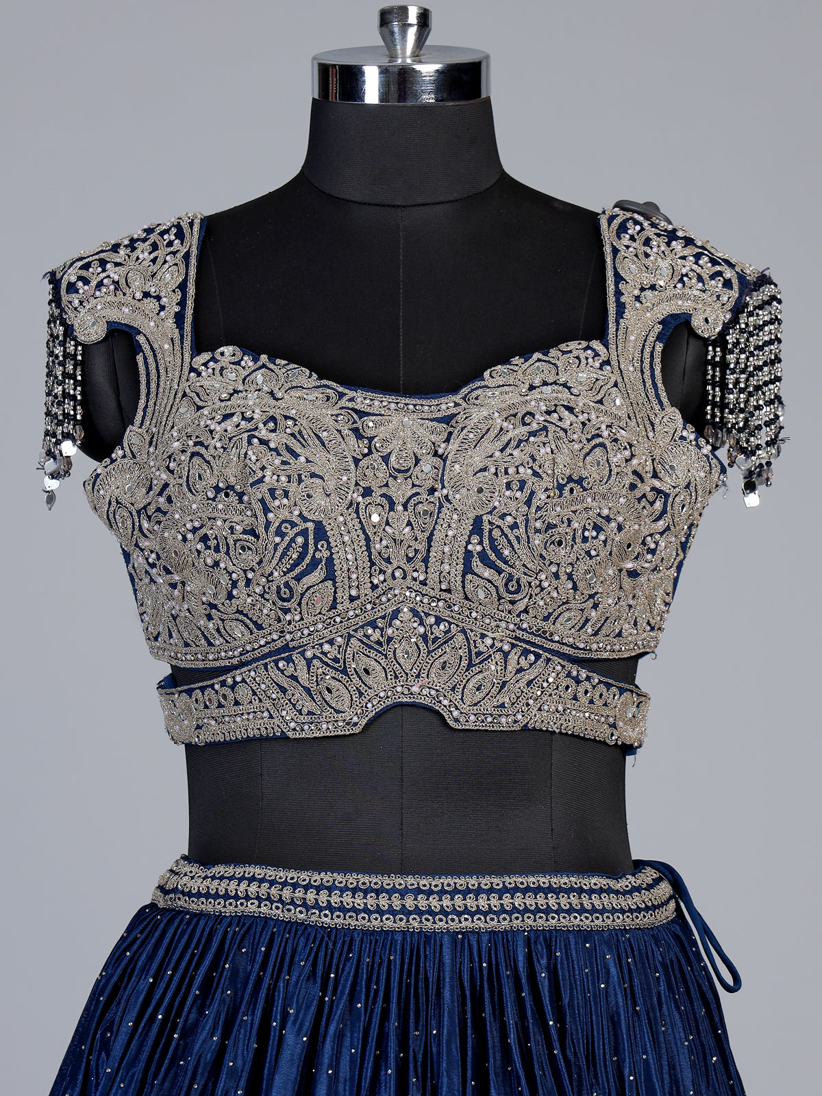 Navy blue mughal arch lehenga choli for women