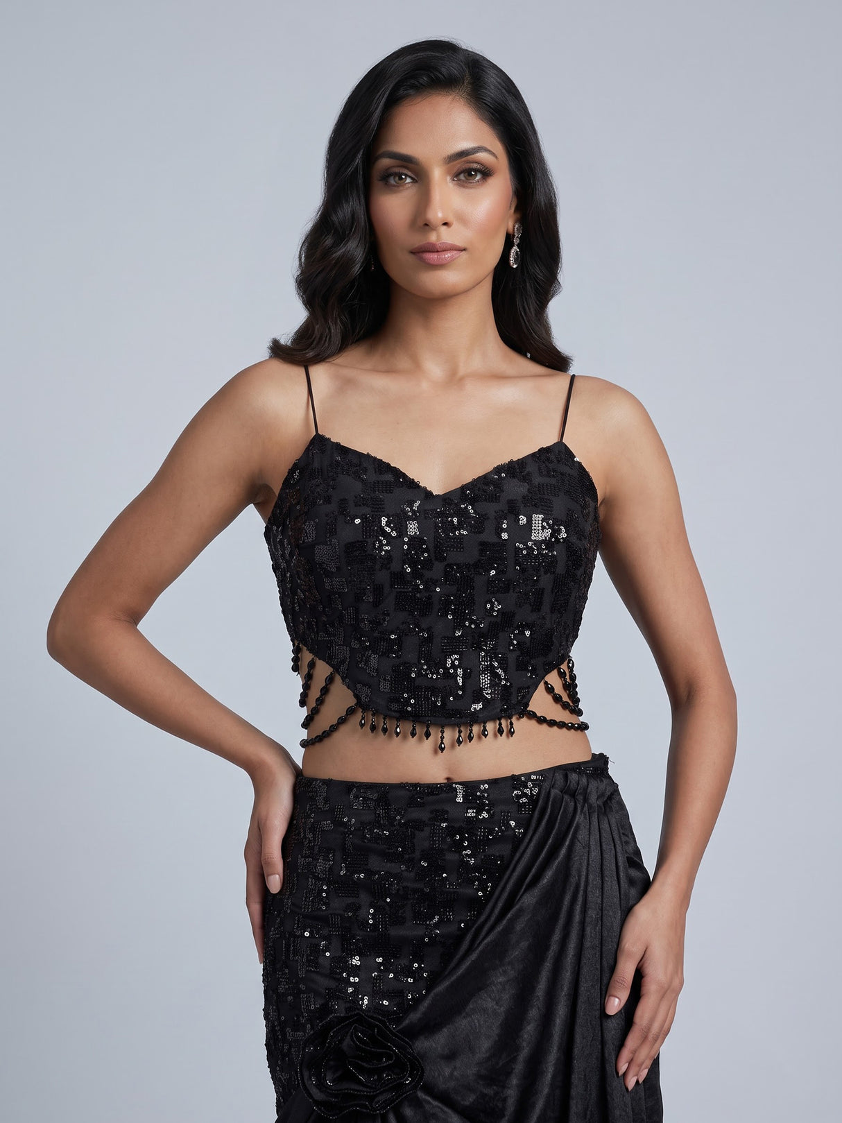 Black crystal cape lehenga choli for women