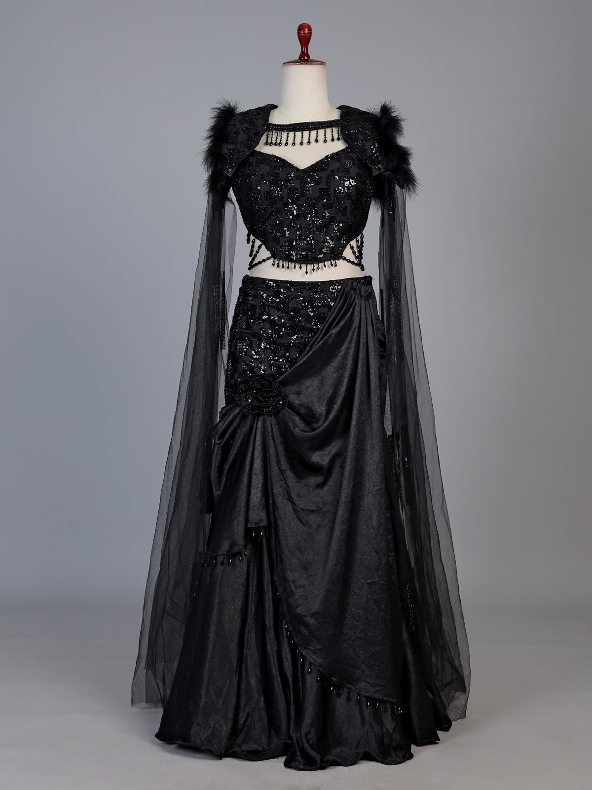 Black crystal cape lehenga choli for women