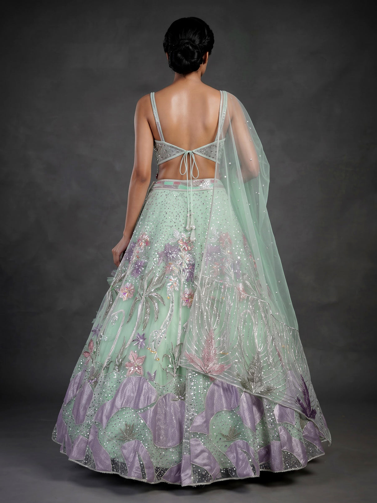 Pista green pearl embellished lehenga choli for women