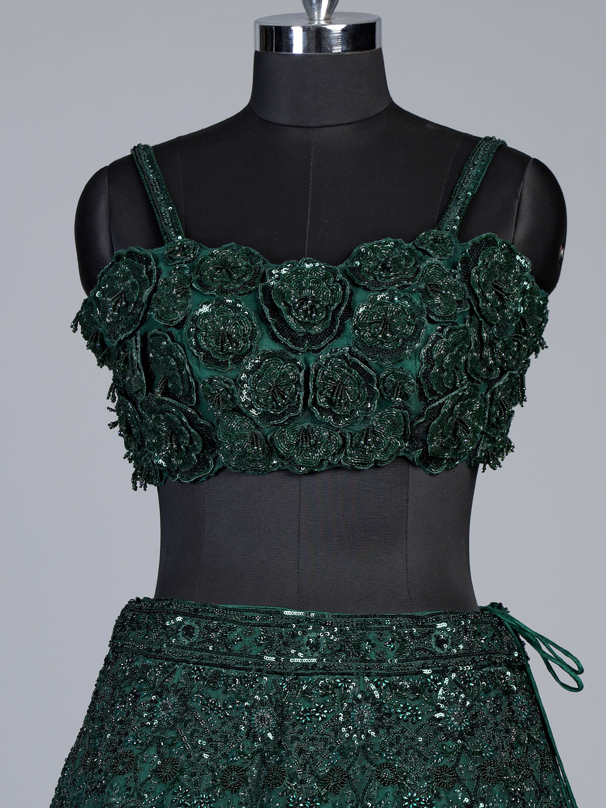 Bottle green floral sequin lehenga choli for women
