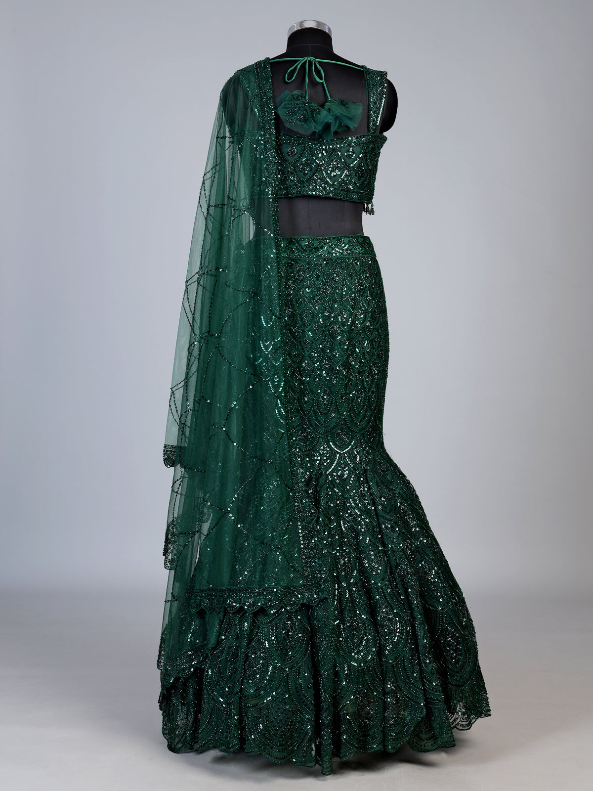 Green sweetheart tiered lehenga choli for women