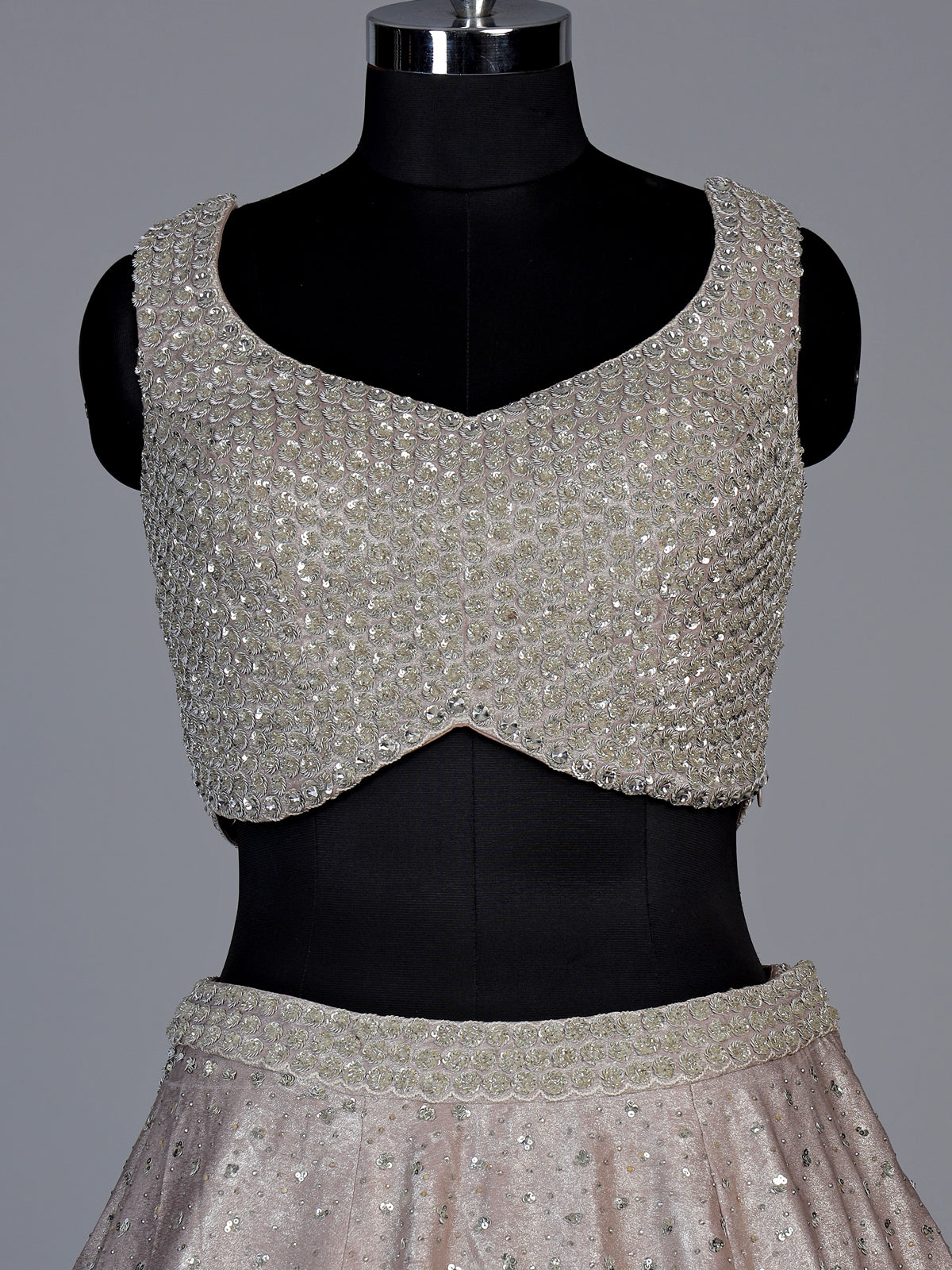 Metallic rose gold pre-draped lehenga choli for women