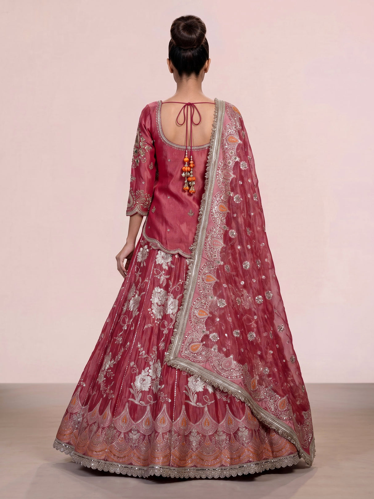 Rani pink jharokha embroidered lehenga choli for women