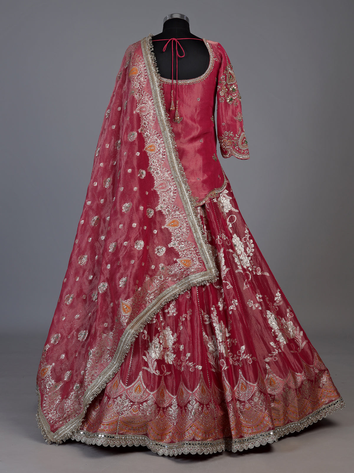 Rani pink jharokha embroidered lehenga choli for women